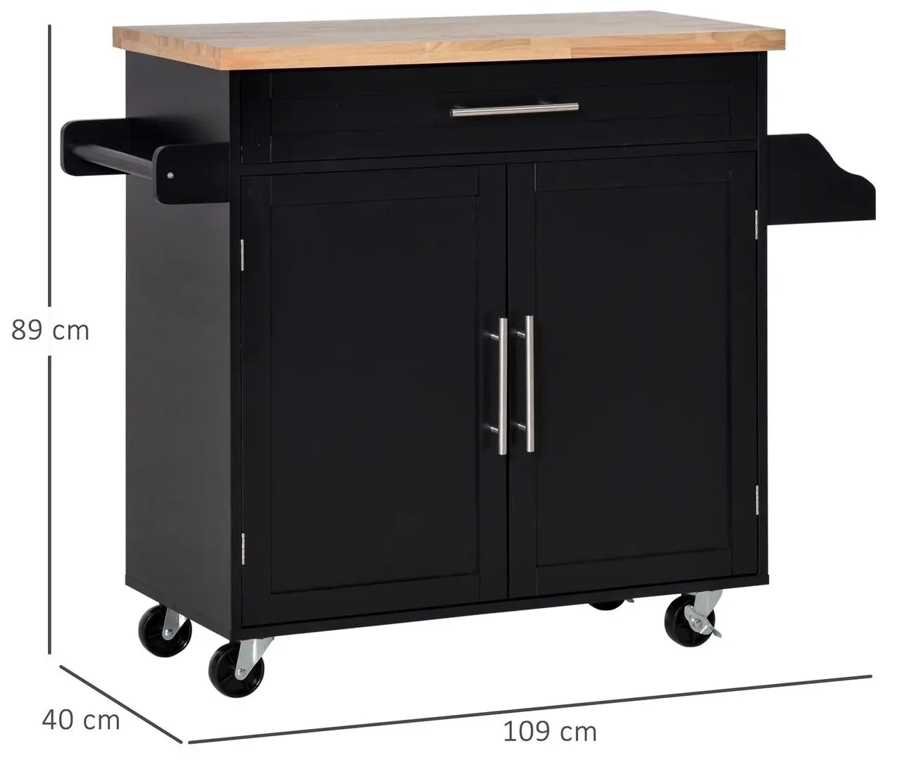 Dulap-carucior Homcom 801-178BK 109x40x89 cm (Black/Oak)