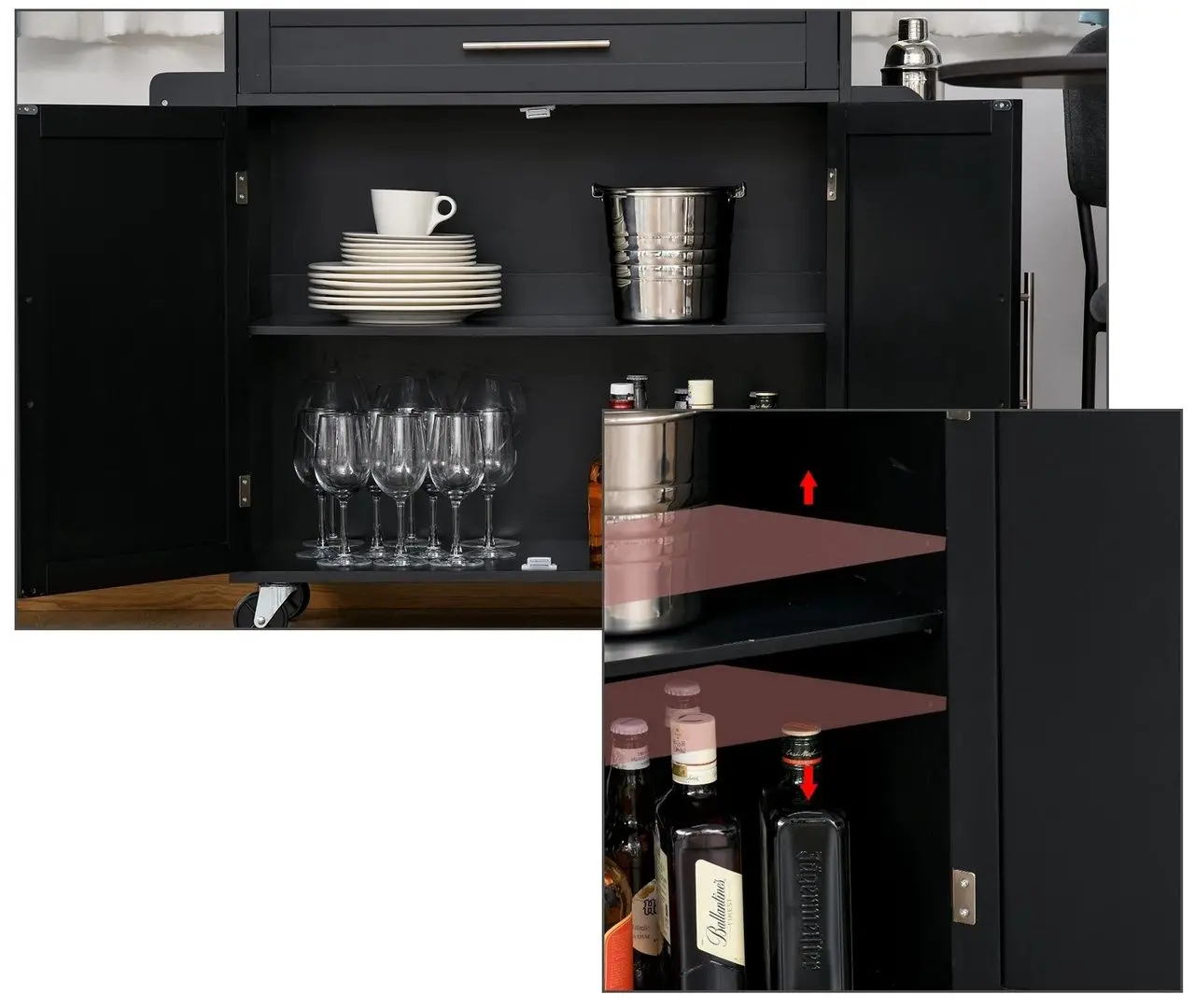 Dulap-carucior Homcom 801-178BK 109x40x89 cm (Black/Oak)