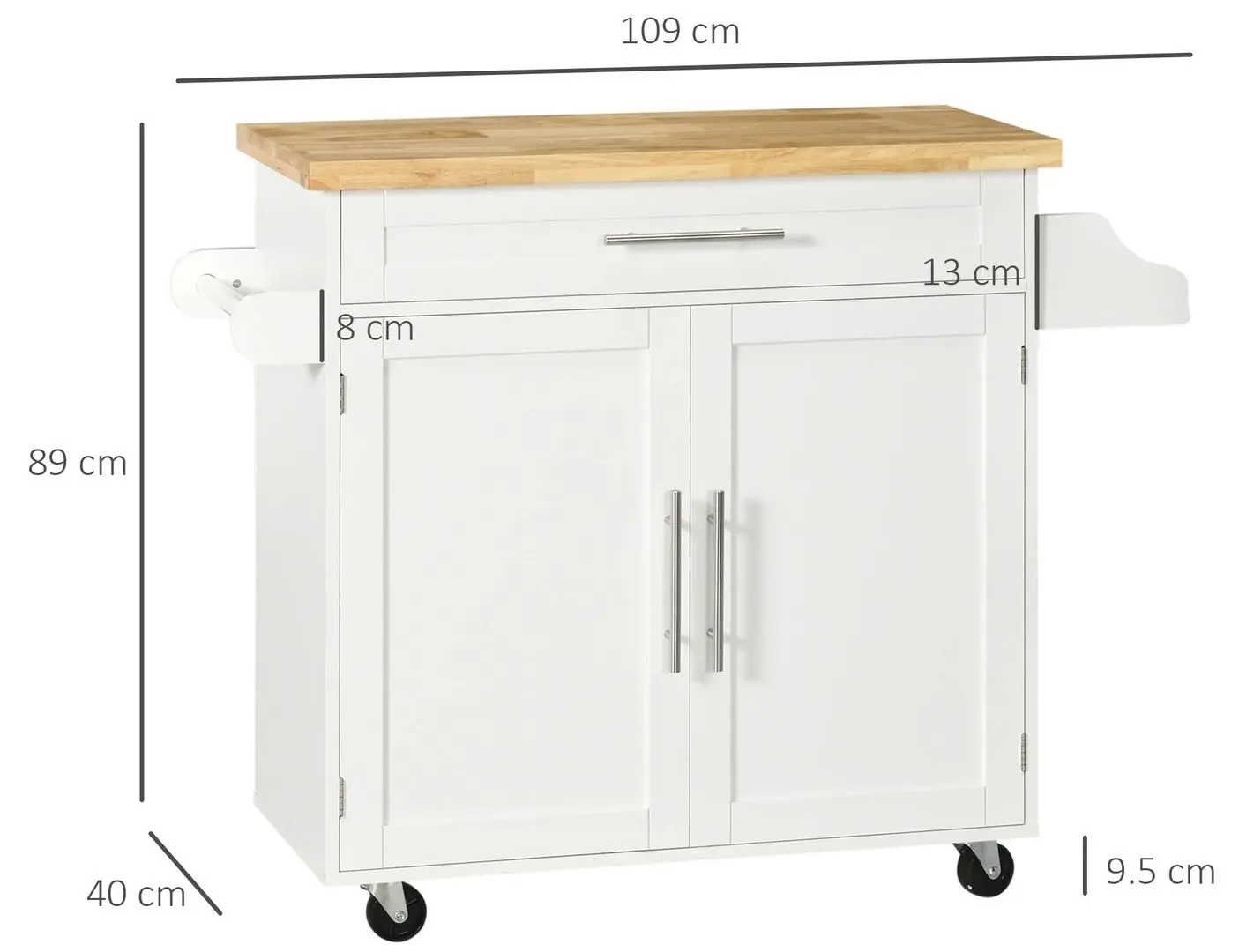 Dulap-carucior Homcom 801-178WT 109x40x89 cm (White/Oak)