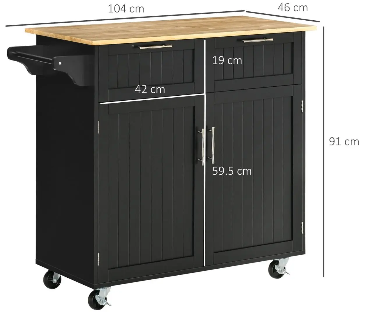 Dulap-carucior Homcom 801-203V00BK 104x46x91 cm (Black/Oak)