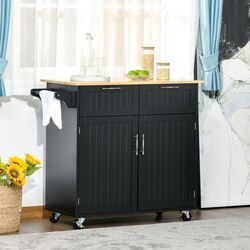 Шкафчик-тележка Homcom 801-203V00BK 104x46x91 cm (Black/Oak)