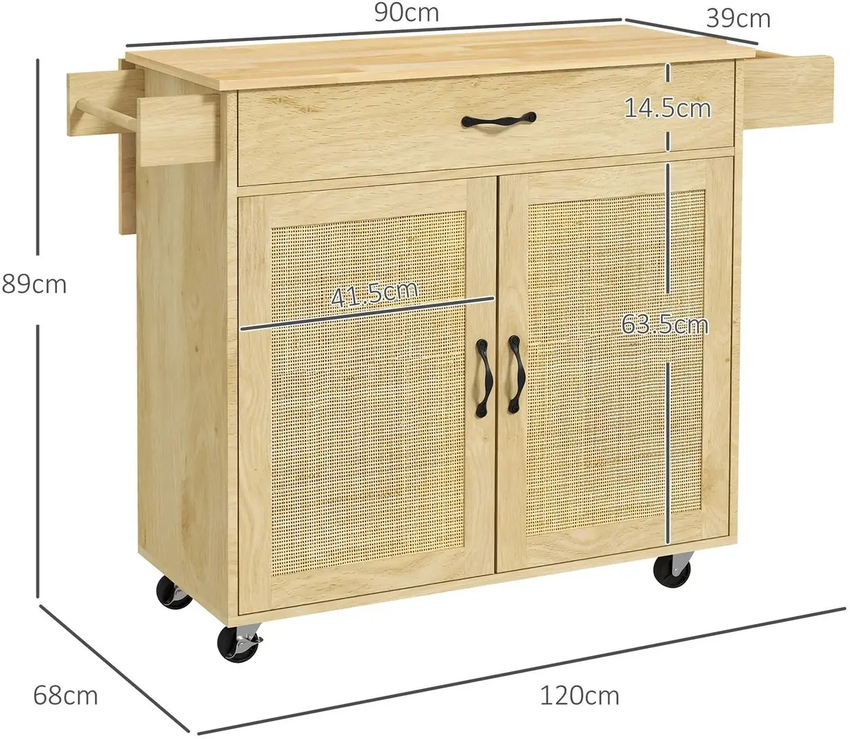 Шкафчик-тележка Homcom 801-356V80AK 120x68x89 cm (Natural Wood) - 4