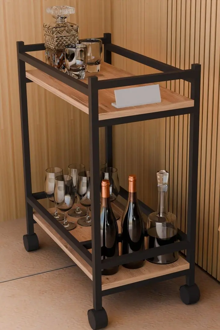 Masa de servit Prestige 60x34x76 sectie pentru sticle (Pine/Black)