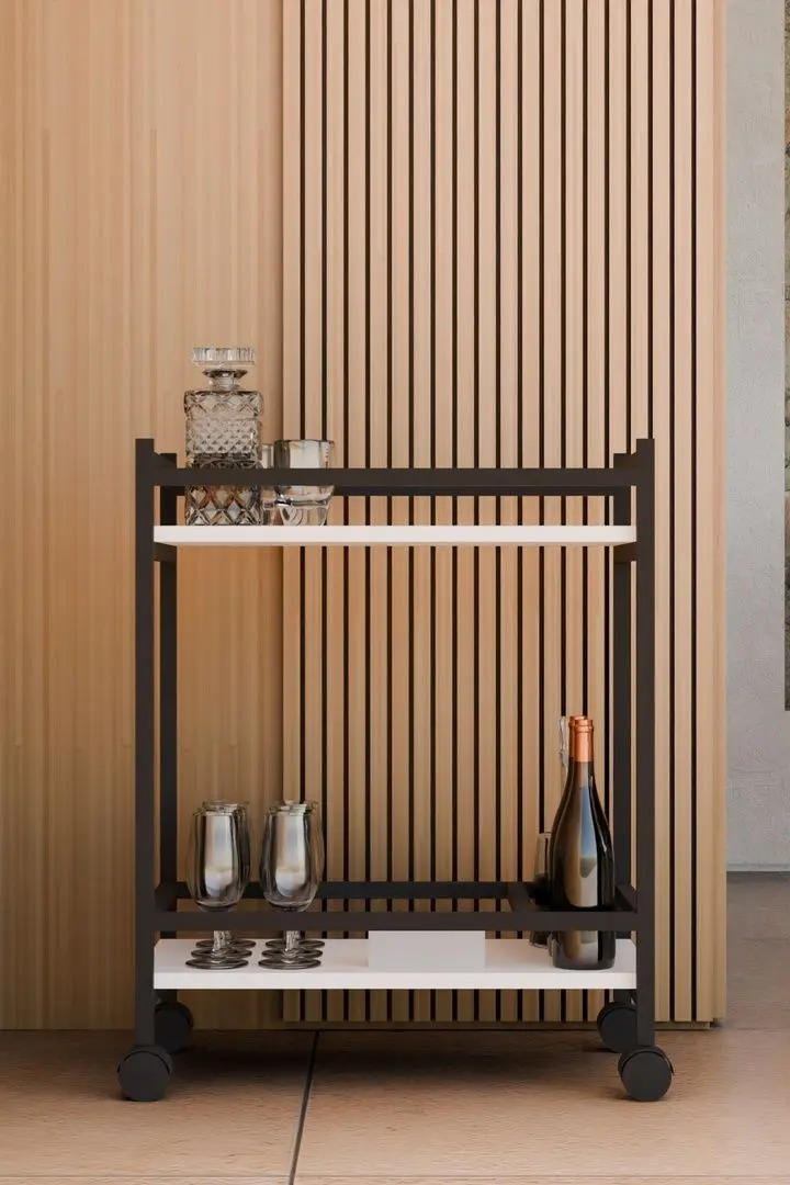 Masa de servit Prestige 60x34x76 sectie pentru sticle (White/Black)