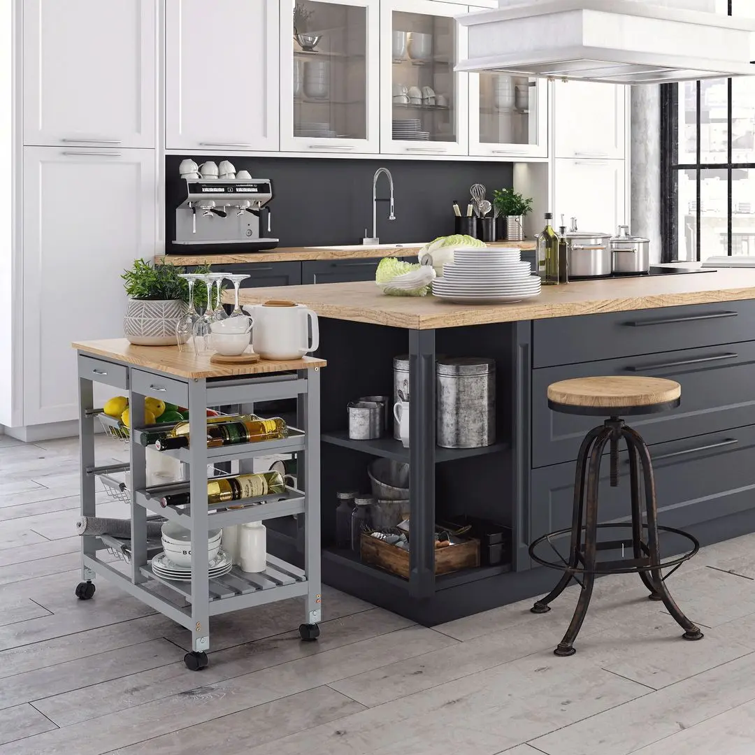 Carucior de servire Tempo Kondela Barabe (Gray/Natural)