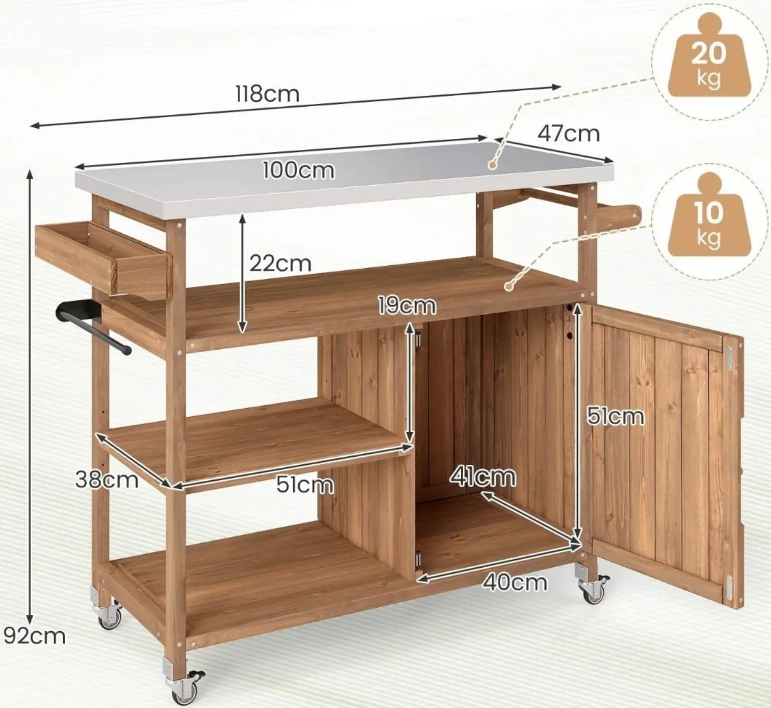Сервировочная тележка Costway GT4504CF (Natural/Silver) - 3