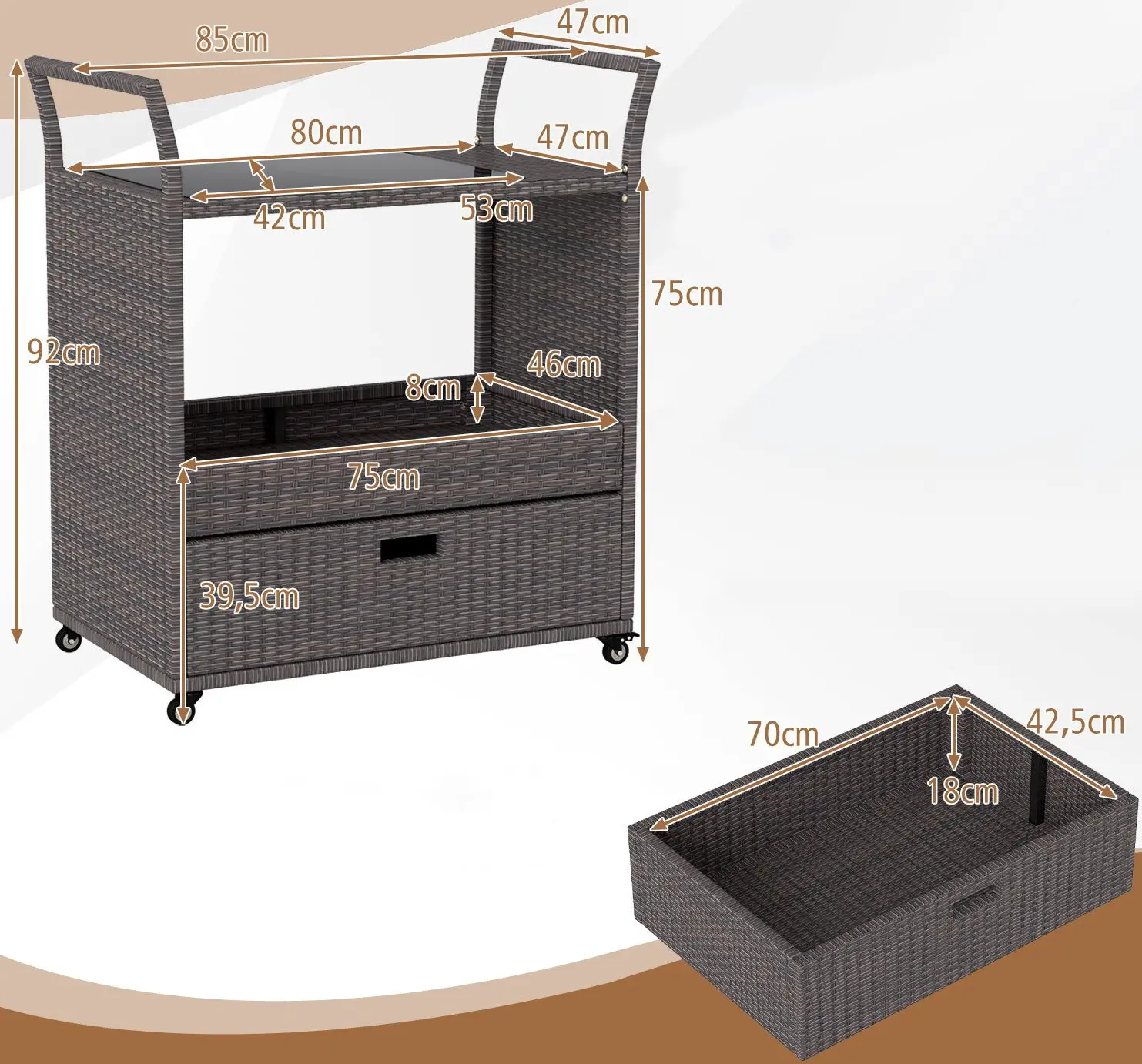 Carucior de servire Costway HW74910 (Brown) - 4