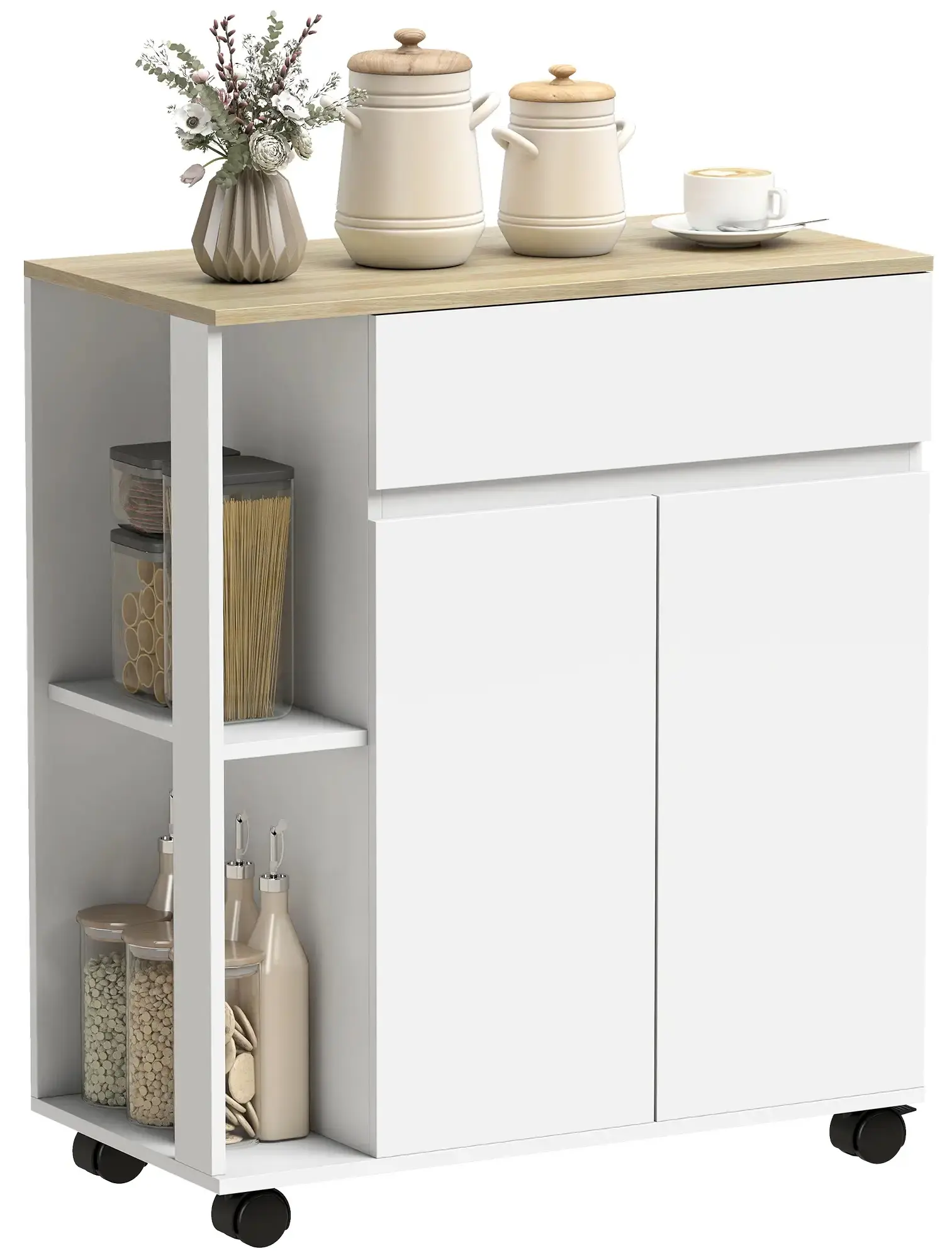 Сервировочная тележка Homcom 801-078V00WT (White/Oak) - 3