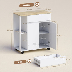 Сервировочная тележка Homcom 801-078V00WT (White/Oak) Thumb
