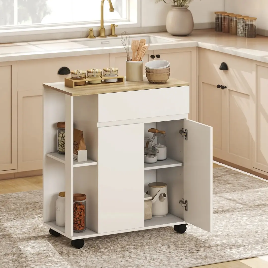 Сервировочная тележка Homcom 801-078V00WT (White/Oak)