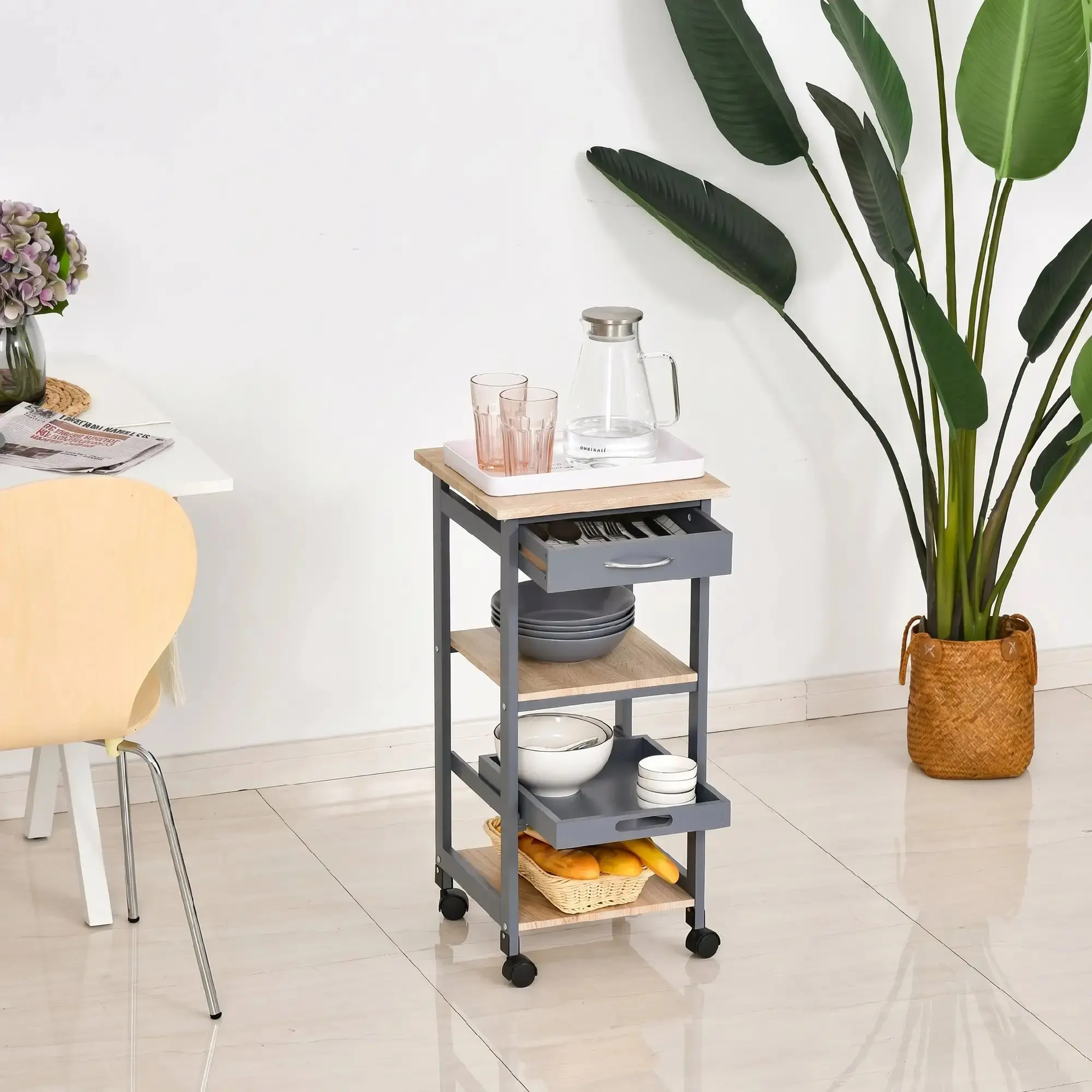Carucior de servire Homcom 801-127 (Grey/Oak) - 6