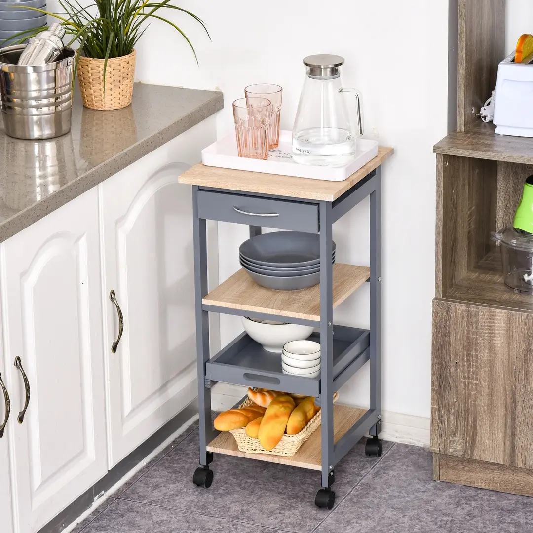 Carucior de servire Homcom 801-127 (Grey/Oak)