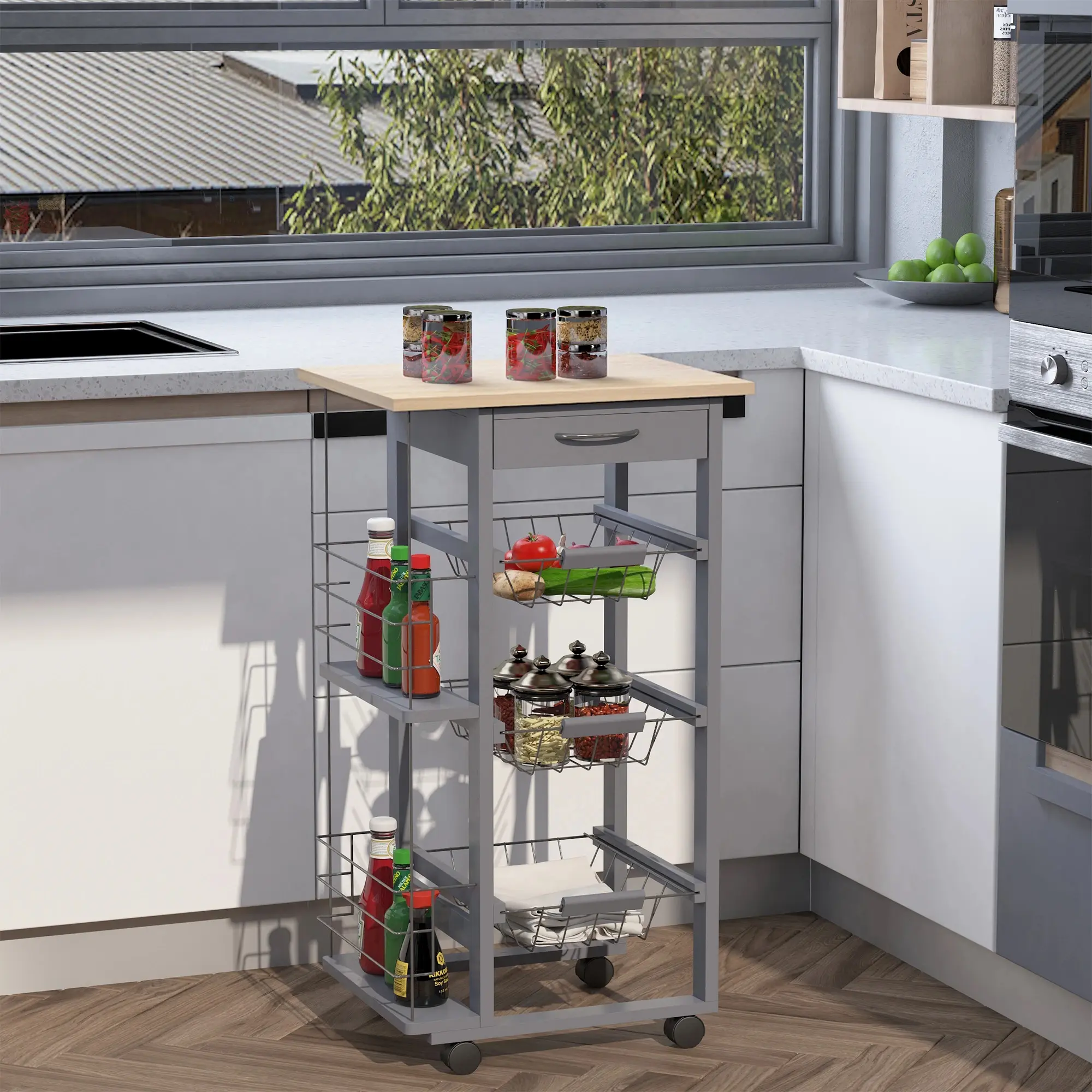 Сервировочная тележка Homcom 801-130 (Gray/Oak) - 6