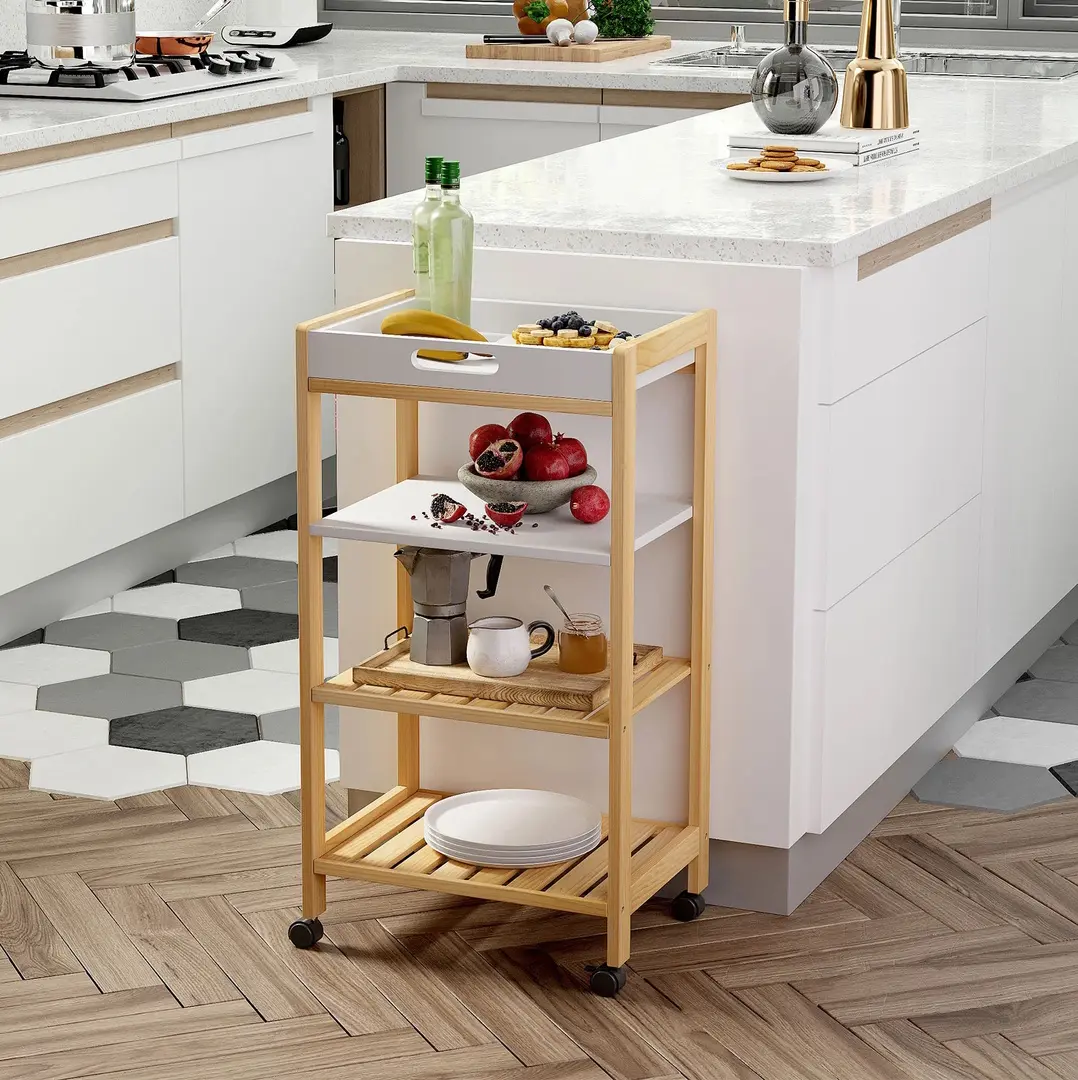 Сервировочная тележка Homcom 801-131 (Natural/White)