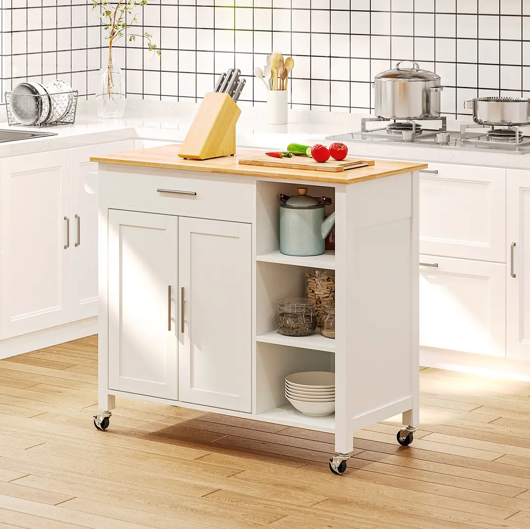 Сервировочная тележка Homcom 801-150WT (White/Natural)