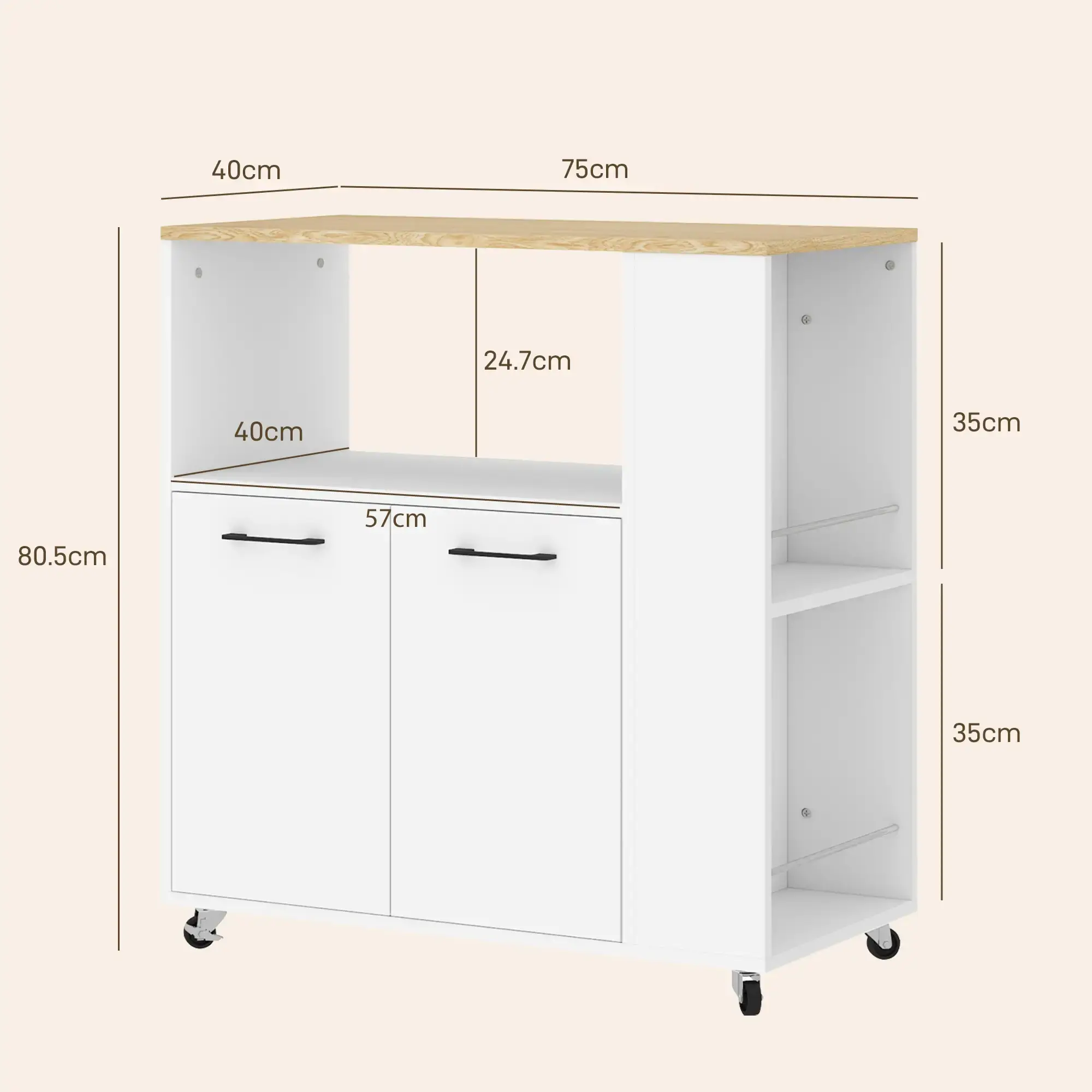 Сервировочная тележка Homcom 801-337V00WT (White/Oak) - 4