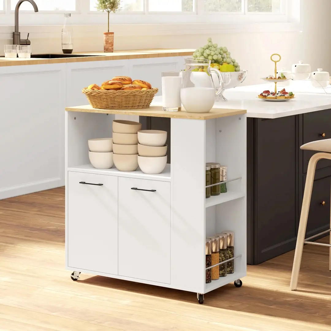 Сервировочная тележка Homcom 801-337V00WT (White/Oak)