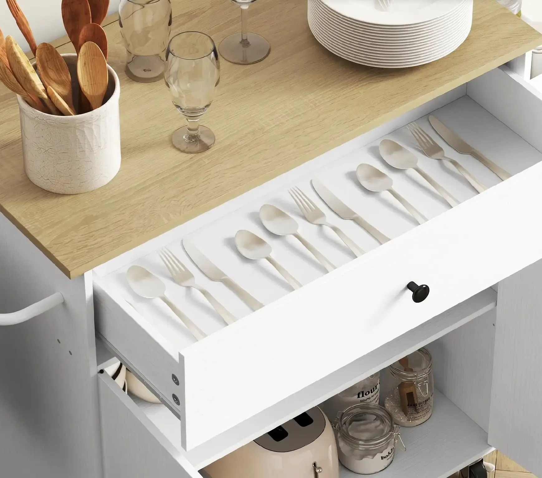 Сервировочная тележка Homcom 801-376V90WT (White/Oak) - 4