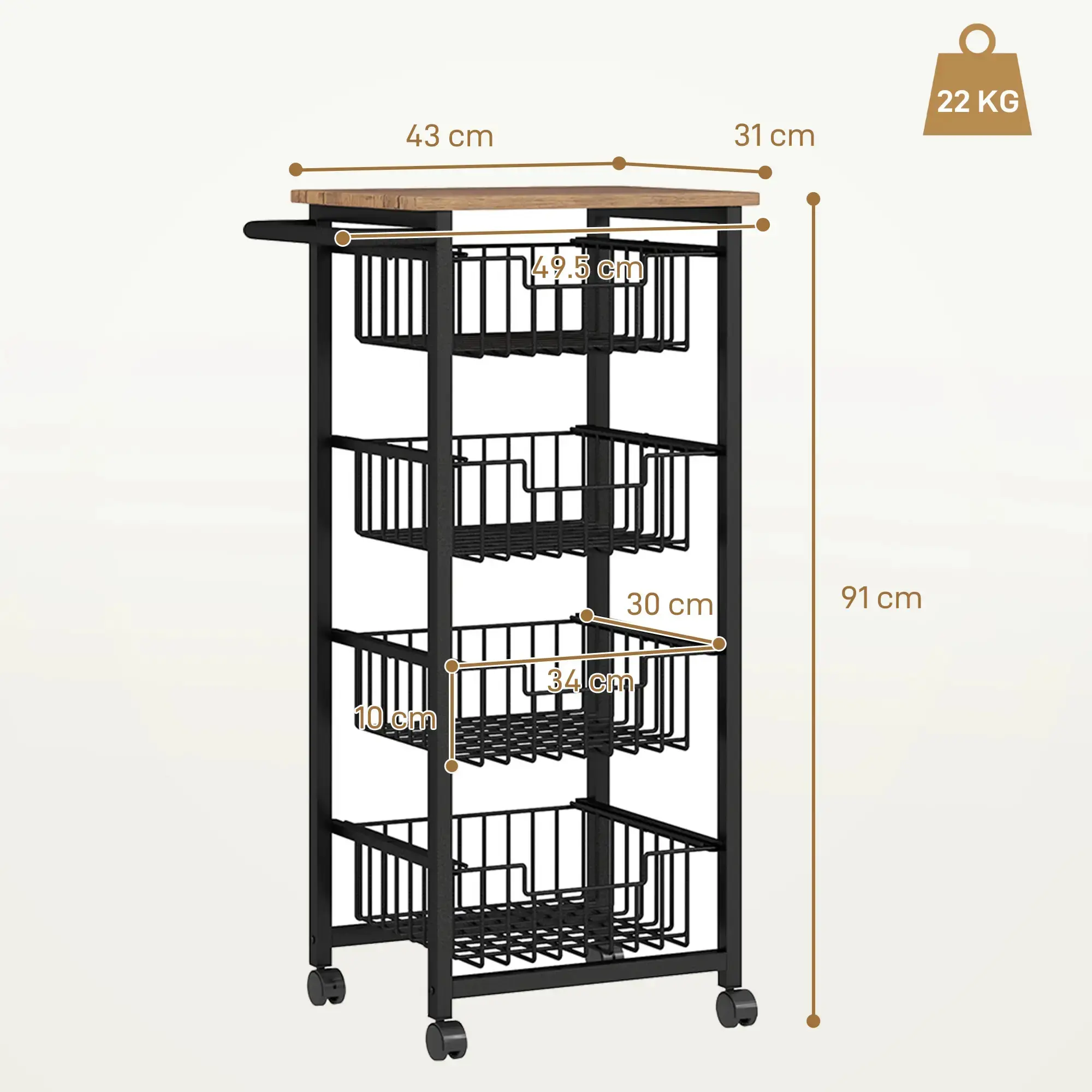 Сервировочная тележка Homcom 801-379V01AK (Black/Oak) - 4