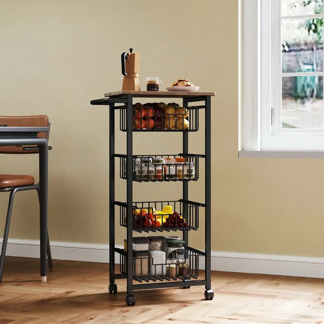 Сервировочная тележка Homcom 801-379V01AK (Black/Oak)