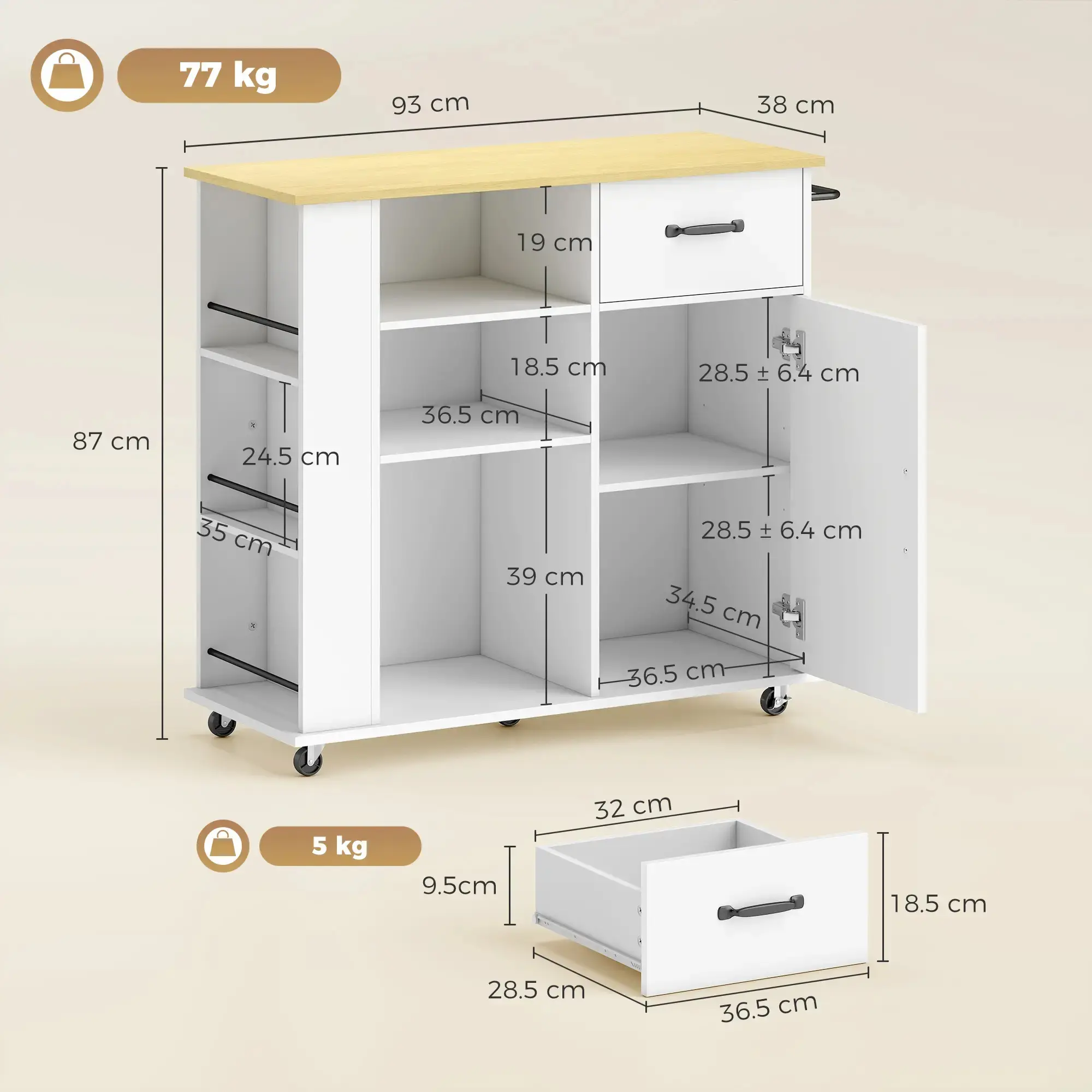 Carucior de servire Homcom 801-445V80WT (White) - 5
