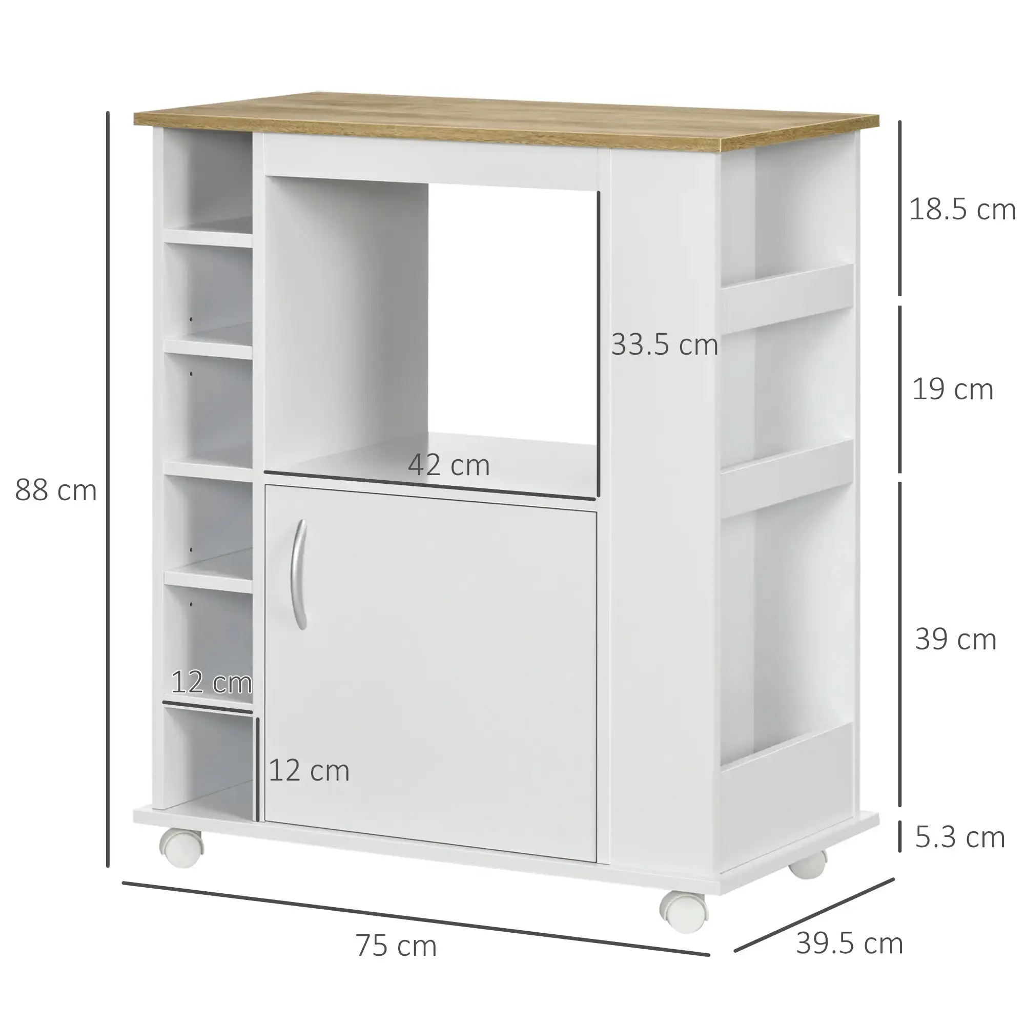 Carucior de servire Homcom 838-324V00WT (White) - 5