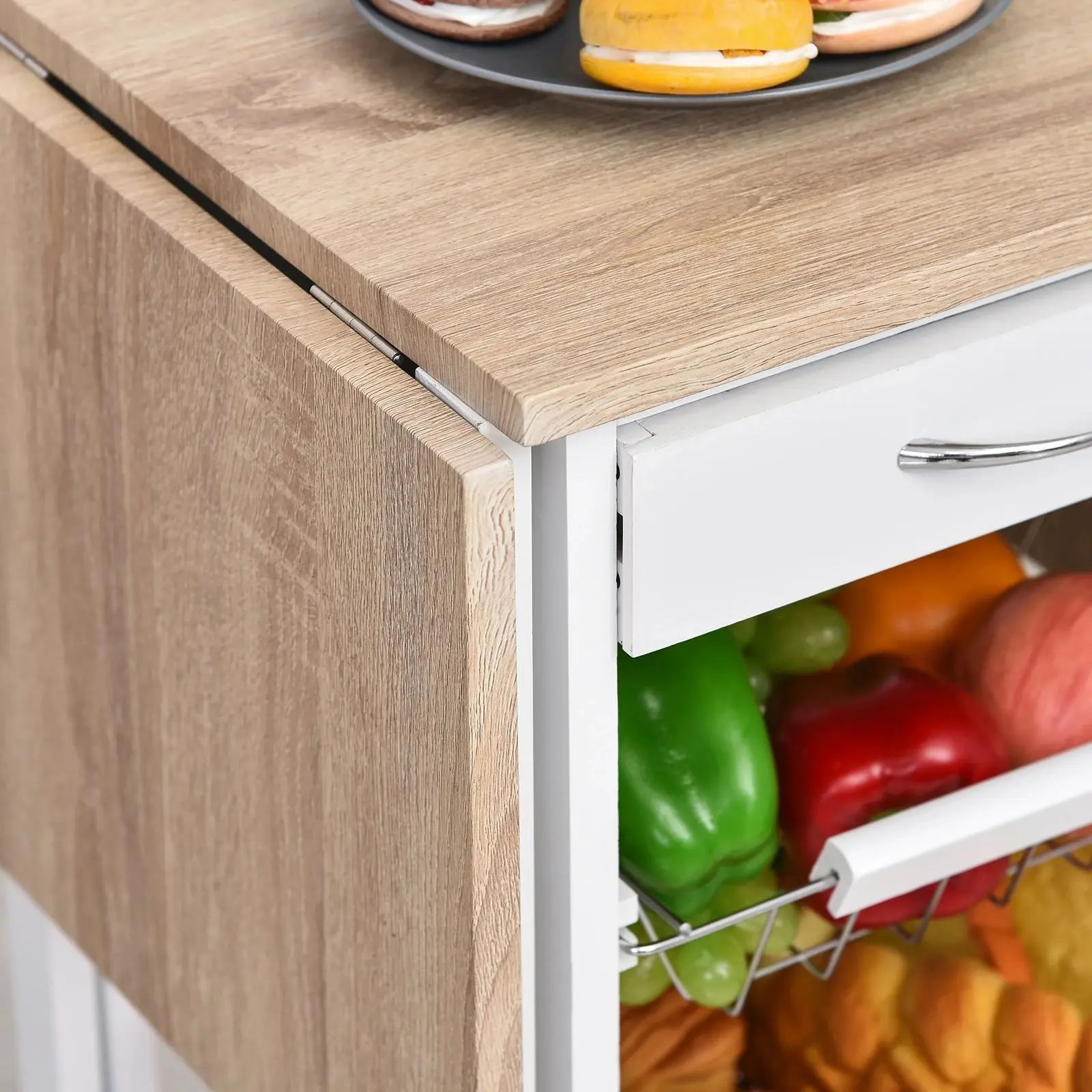 Masa-carucior de servire Homcom 801-125 (White/Oak) - 6