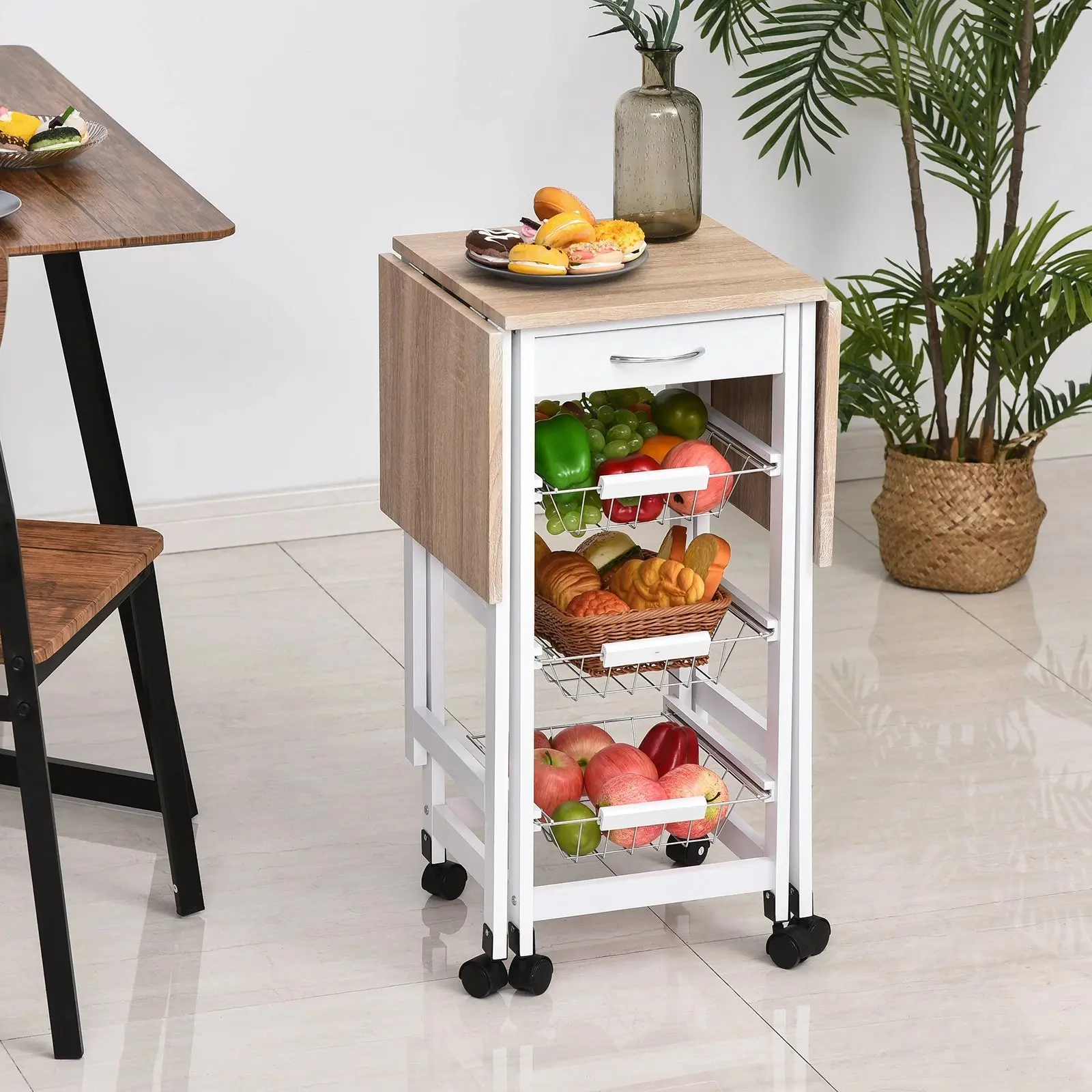 Masa-carucior de servire Homcom 801-125 (White/Oak) - 7