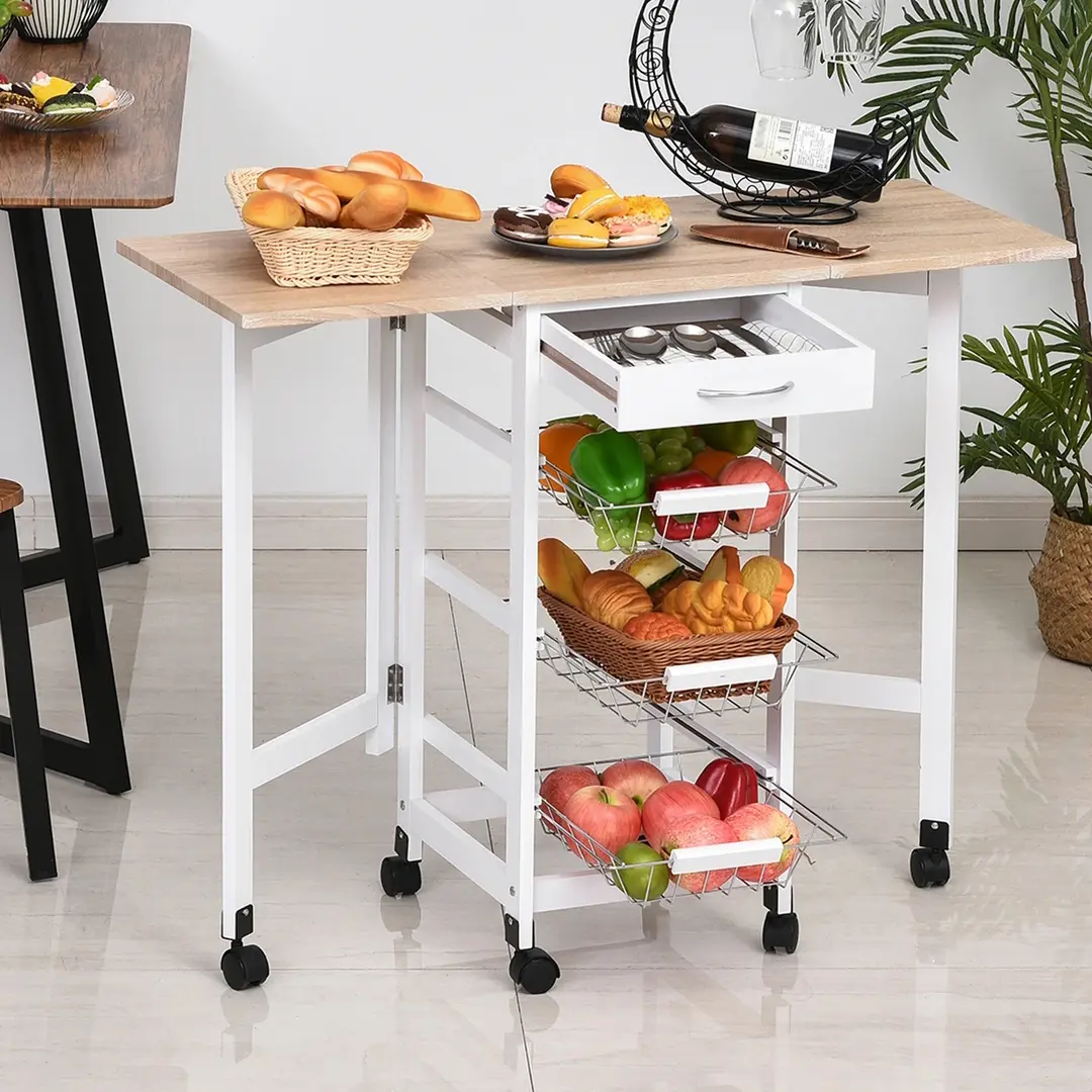 Masa-carucior de servire Homcom 801-125 (White/Oak)