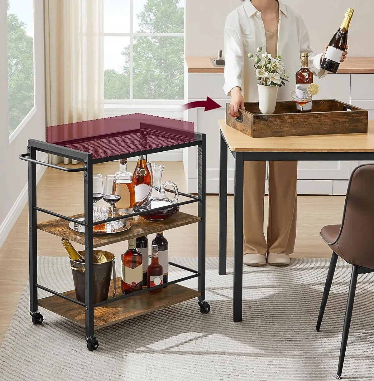 Сервировочная тележка Vasagle LRC72X (Rustic Brown/Black) - 3