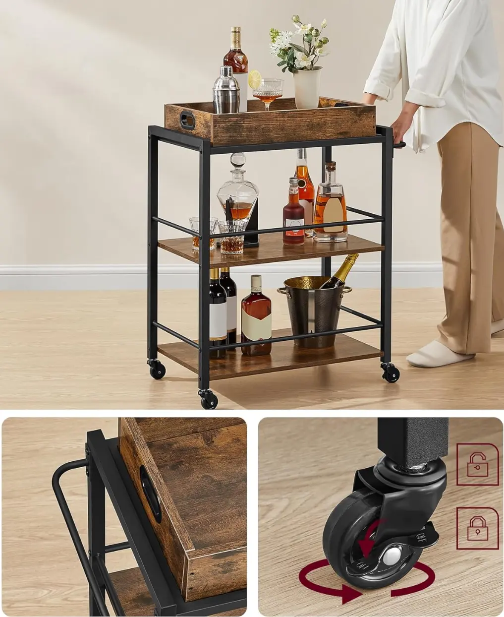 Сервировочная тележка Vasagle LRC72X (Rustic Brown/Black) - 6