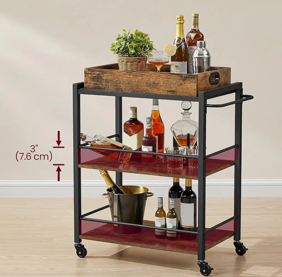 Сервировочная тележка Vasagle LRC72X (Rustic Brown/Black) - 7