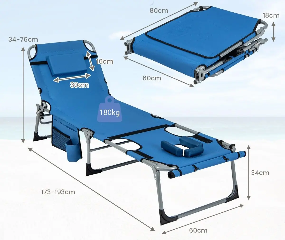 Шезлонг Costway NP11268BL (Blue)