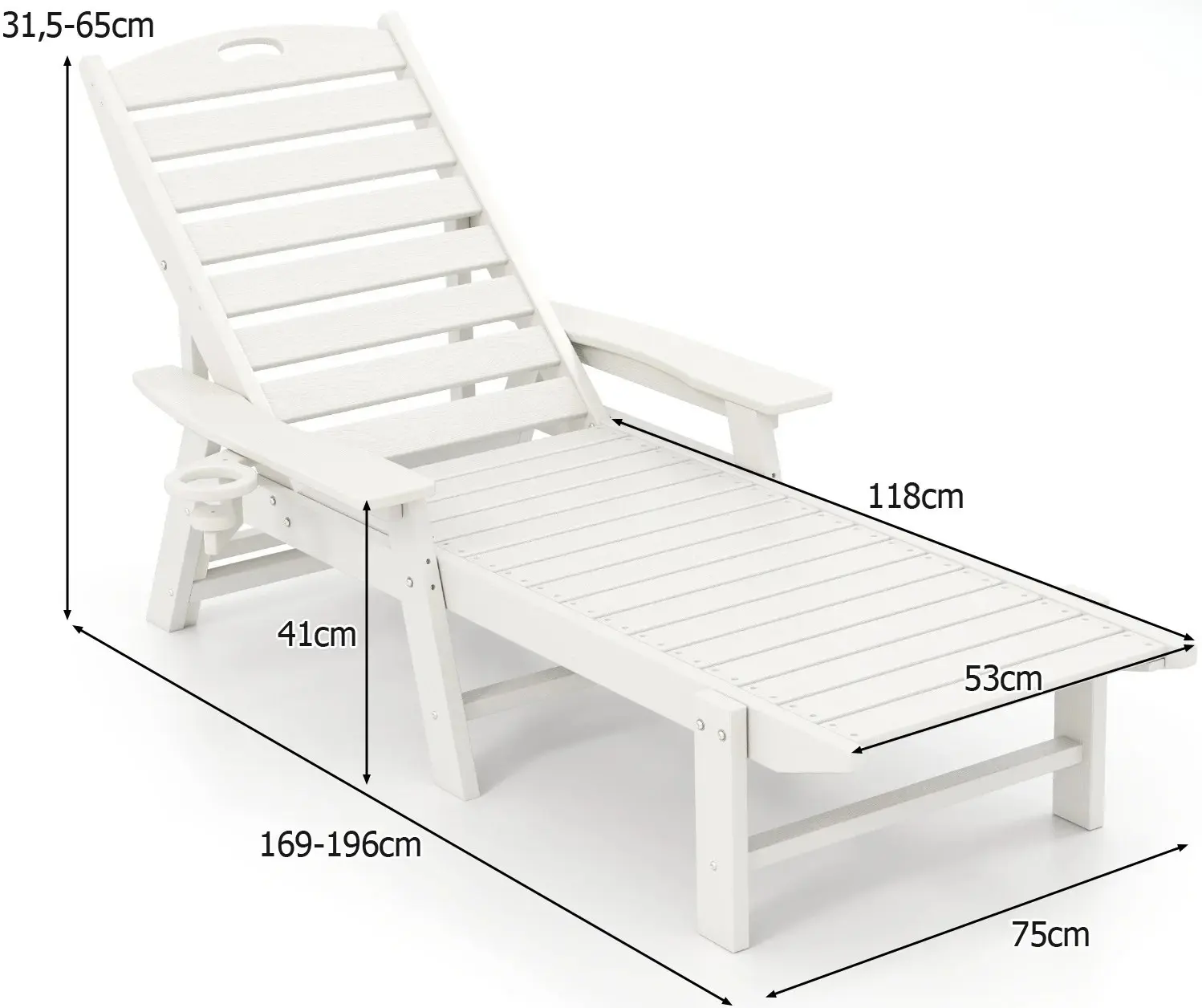 Шезлонг Costway NP11981WH (White) - 3