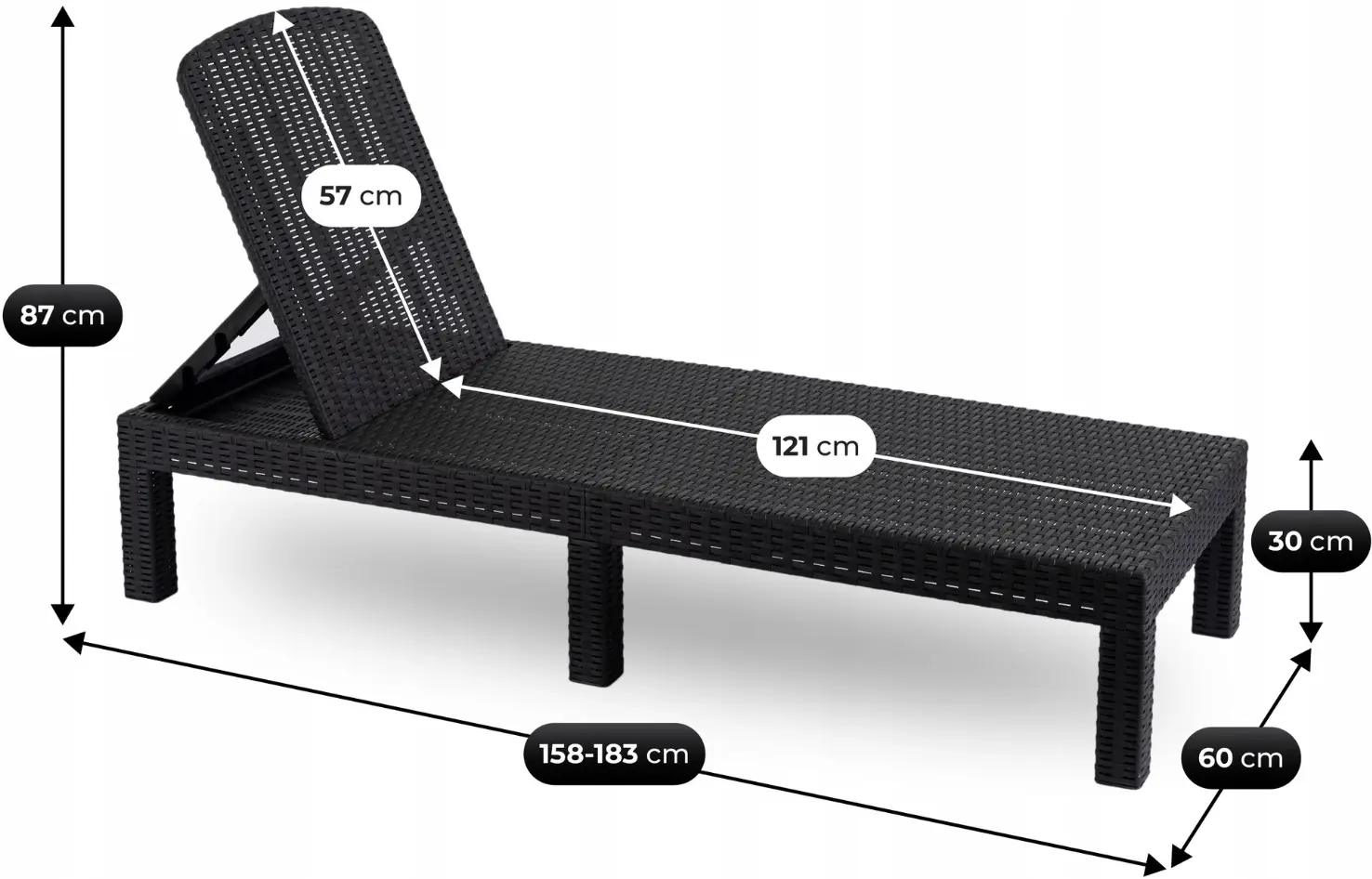 Шезлонг Mebel Elite Luizjana (Black/Grey) - 8