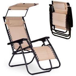 Шезлонг с тентом Modern Home Zero Gravity ZRL009 (Beige/Black) Thumb