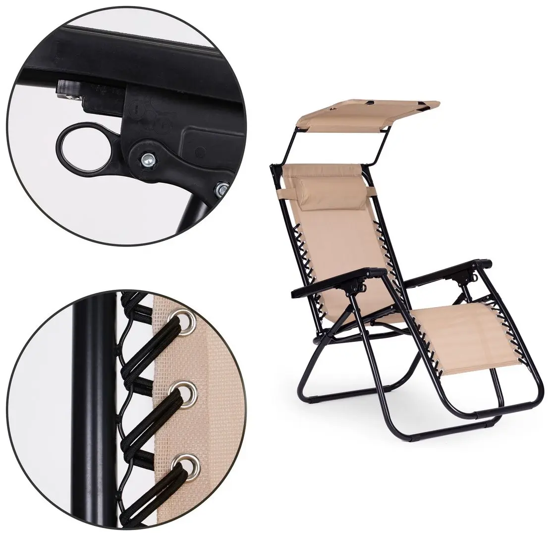 Шезлонг с тентом Modern Home Zero Gravity ZRL009 (Beige/Black)