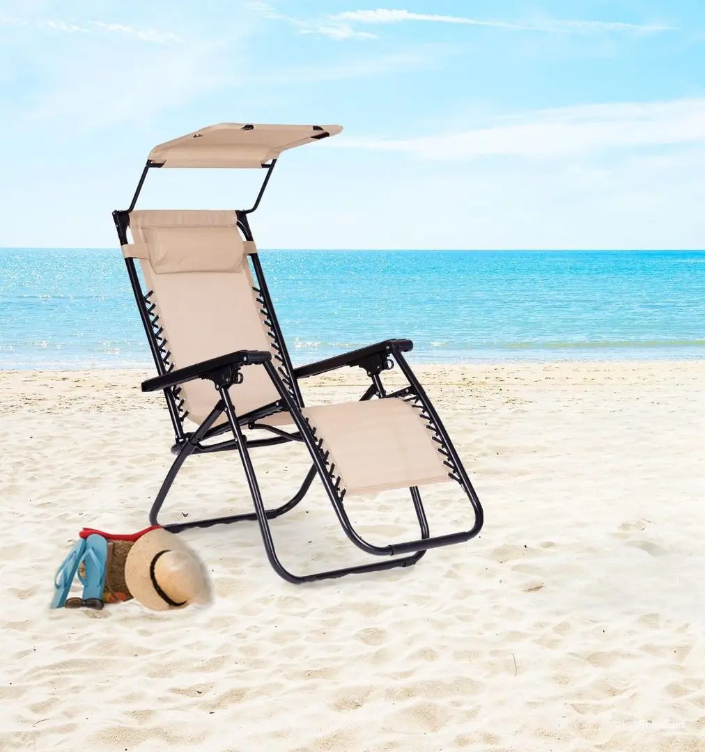 Шезлонг с тентом Modern Home Zero Gravity ZRL009 (Beige/Black)