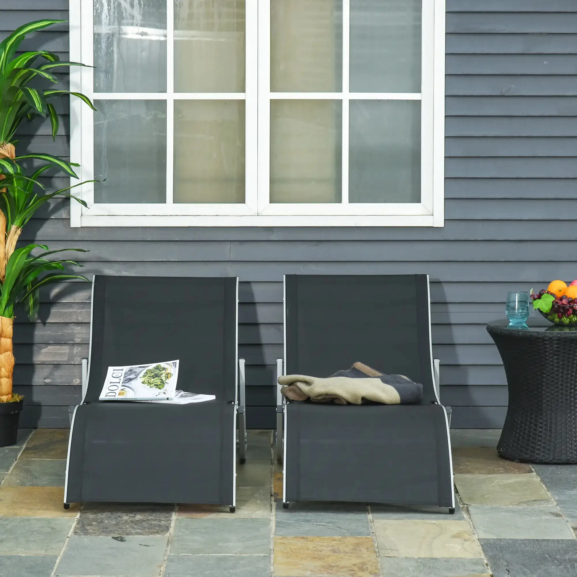 Комплект шезлонгов Outsunny 84B-540BK 2pcs (Black/Silver) - 6