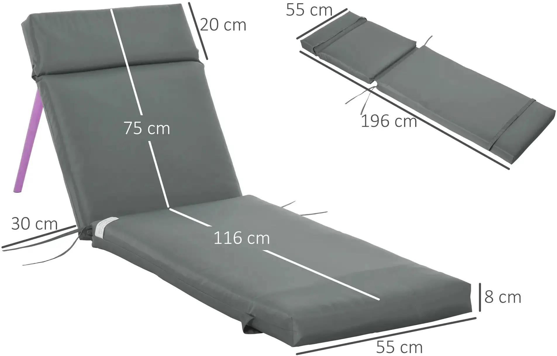 Набор матрасов для шезлонга Outsunny 84B-514CG (Dark Grey) - 7