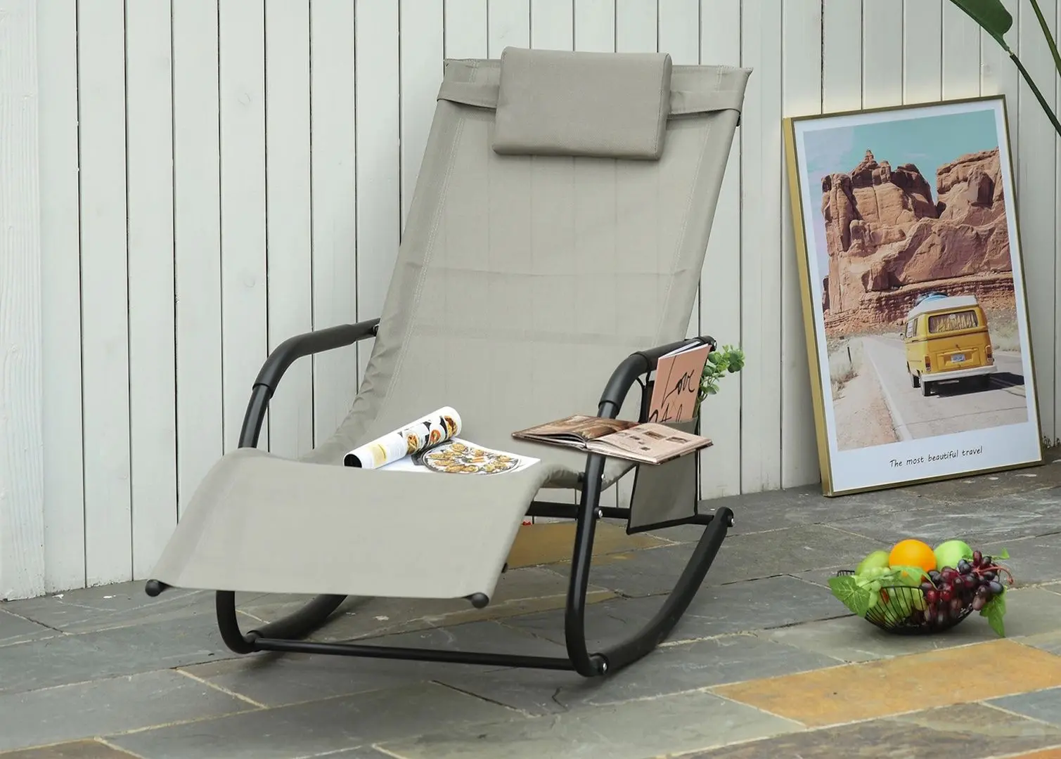 Шезлонг-качалка Outsunny 84A-160GY (Light Grey/Black) - 5