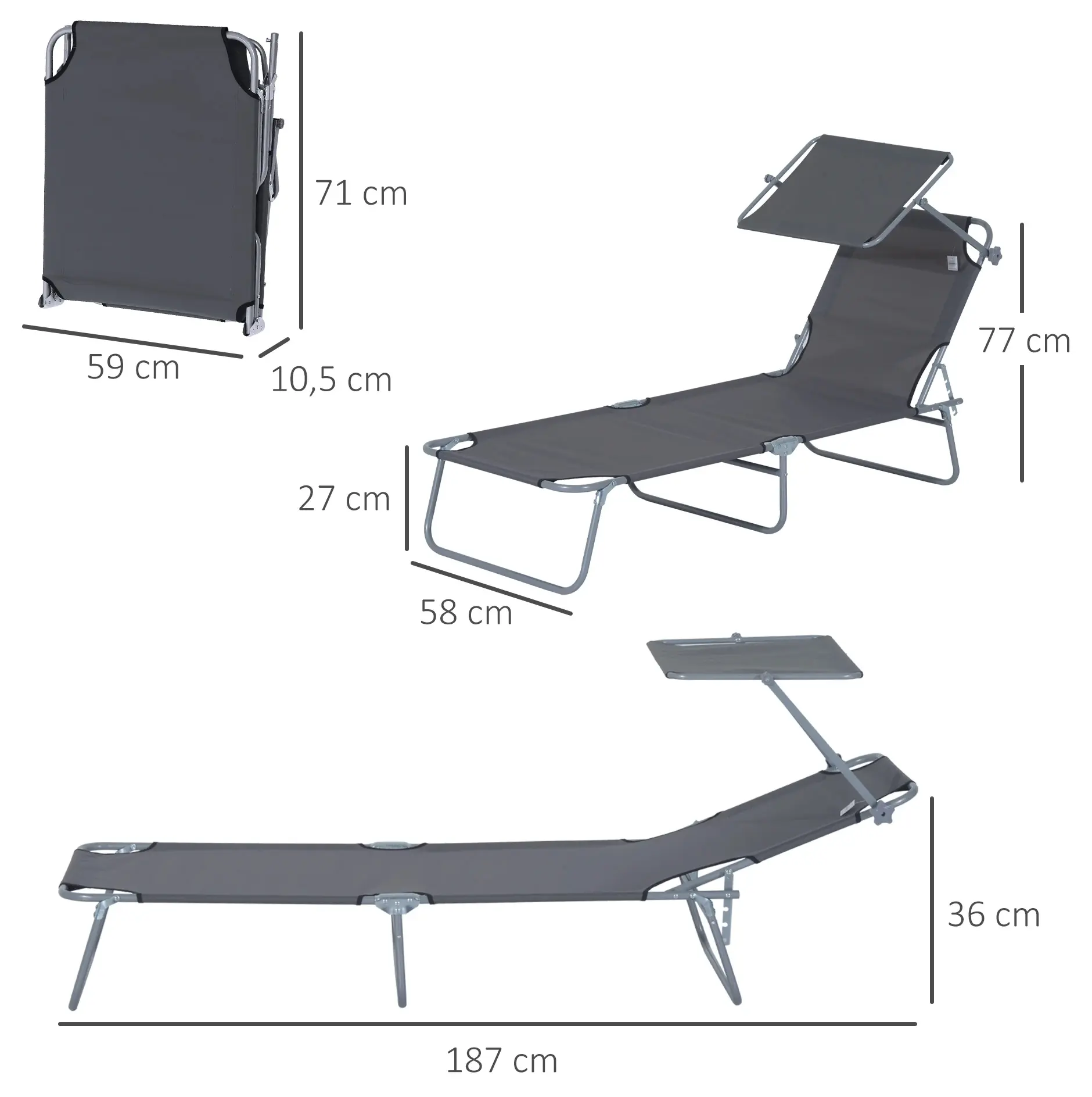Шезлонг Outsunny 84B-001GY (Grey) - 4
