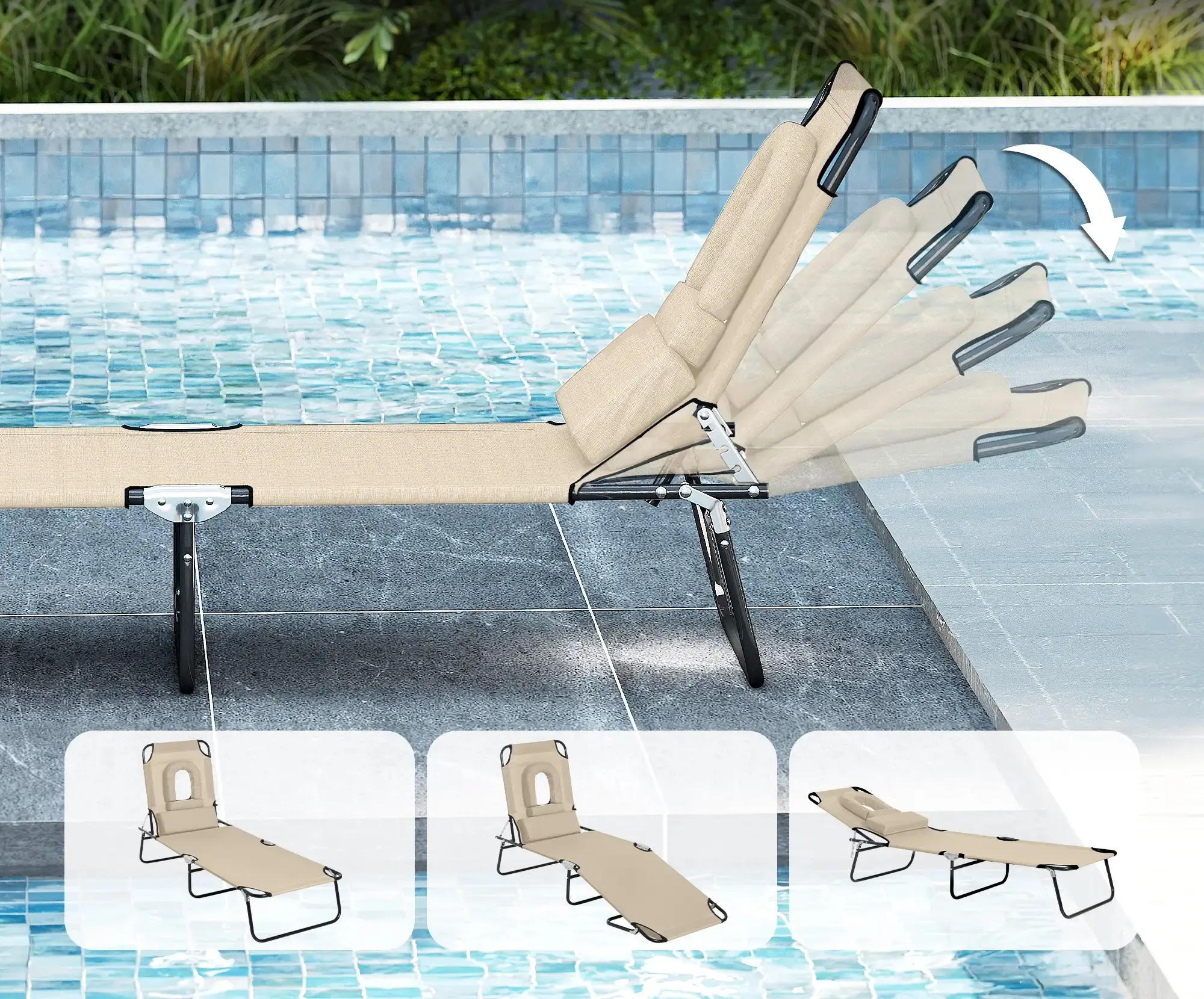 Шезлонг Outsunny 84B-002BG (Beige) - 4