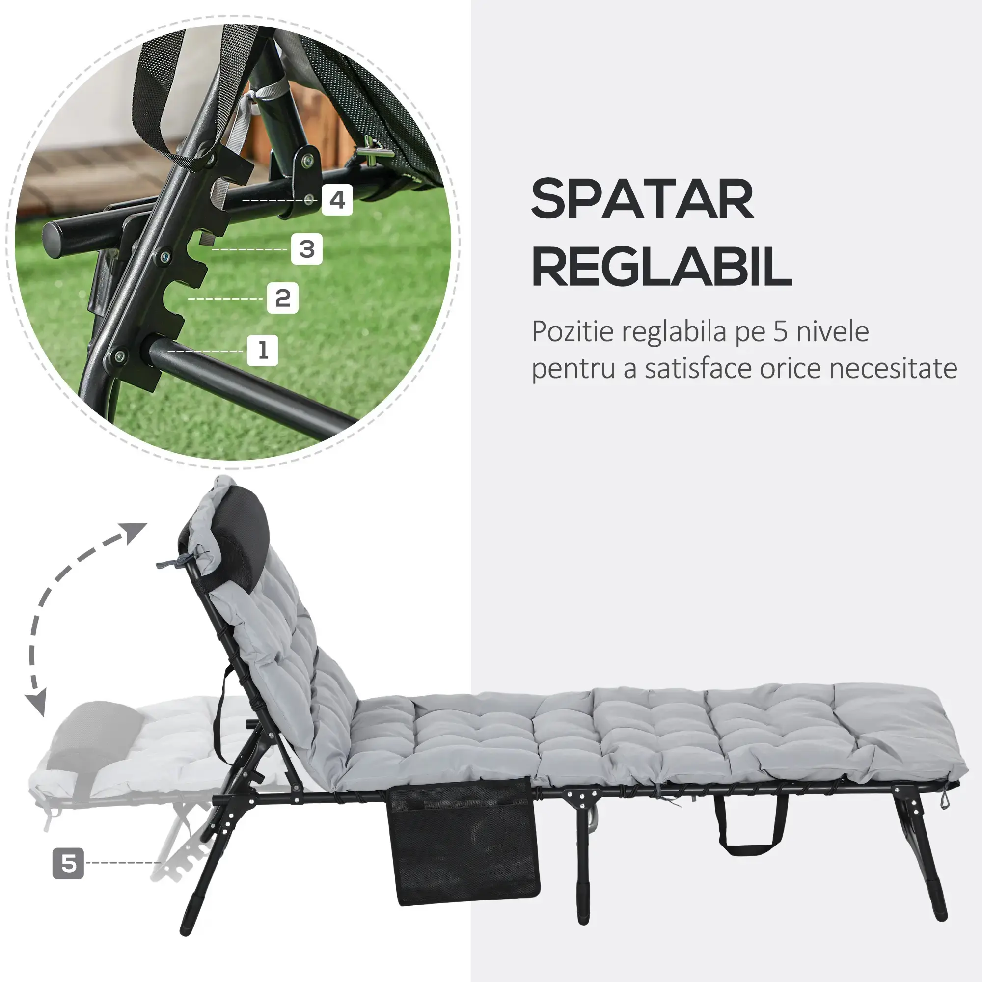 Шезлонг Outsunny 84G-125V00LG (Light Grey) - 7