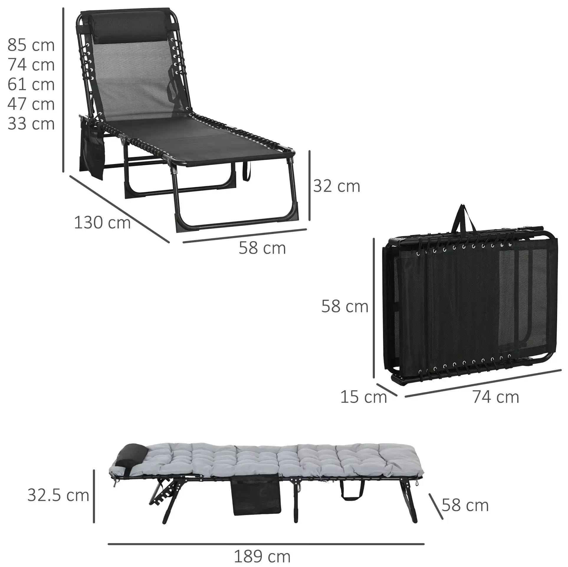 Шезлонг Outsunny 84G-125V00LG (Light Grey) - 8