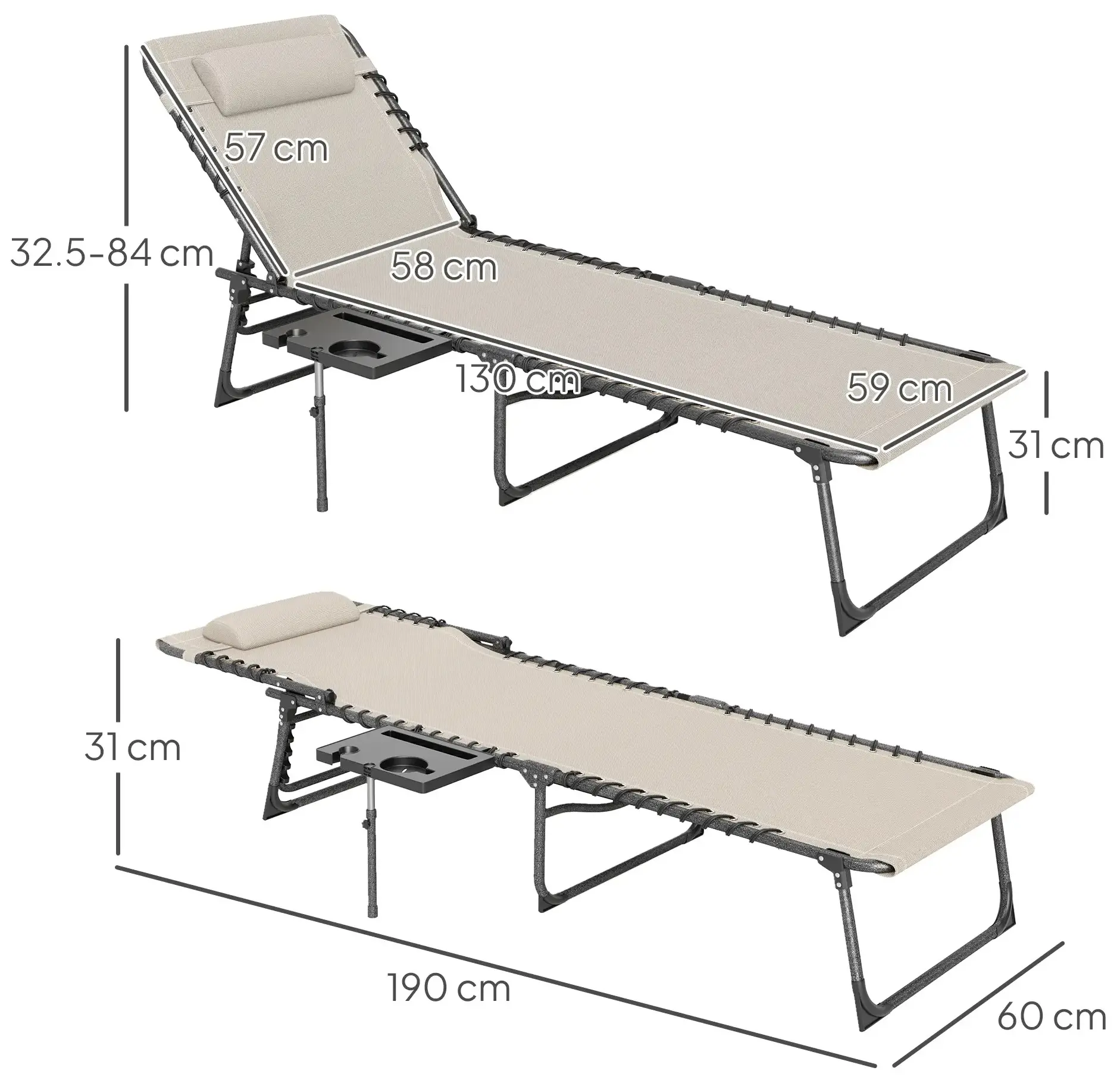Sezlong Outsunny 84G-721V00CW (Cream White) - 4