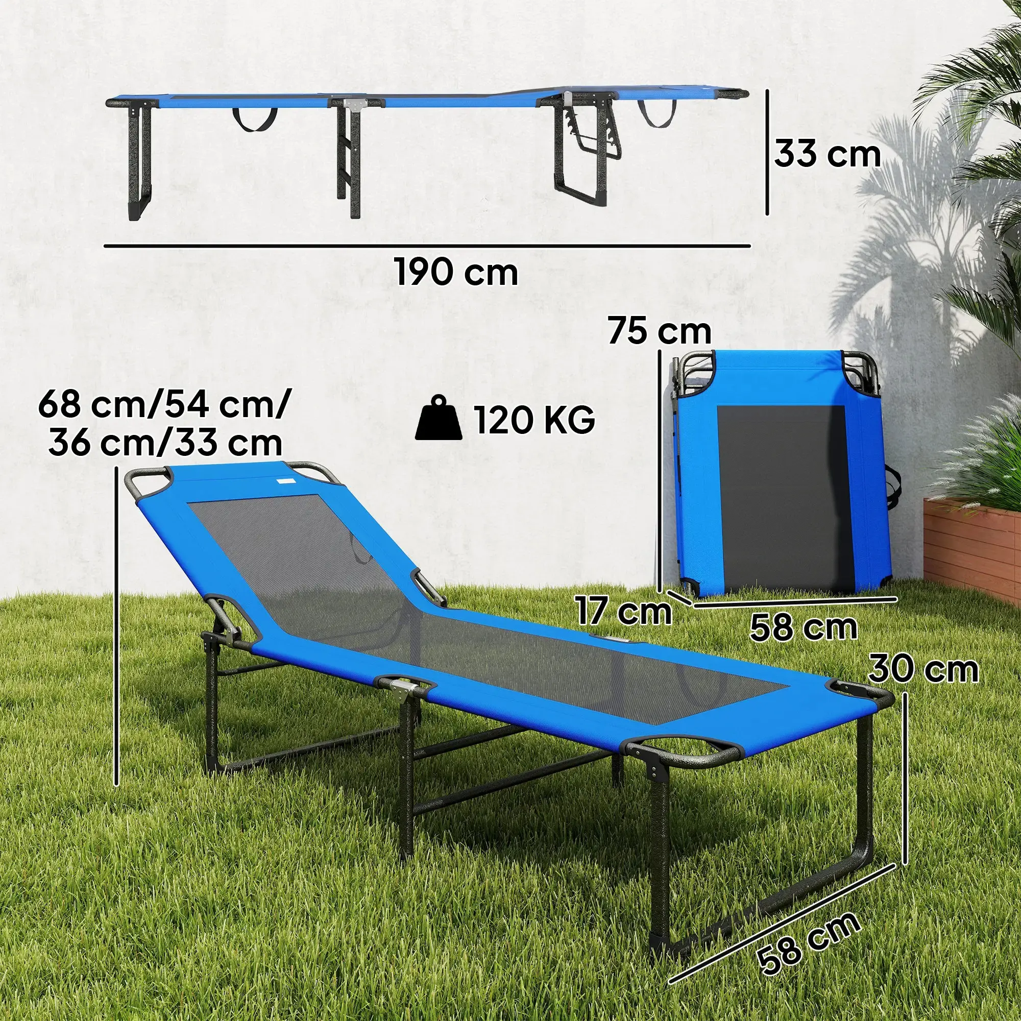 Шезлонг Outsunny 84K-164V00BU (Blue/Black) - 4