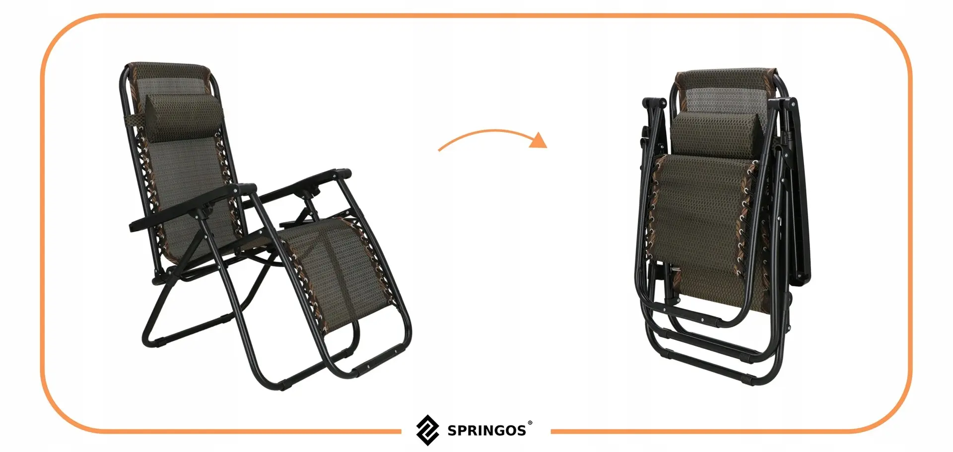 Шезлонг Springos Zero Gravity GC0001 (Dark Brown/Black) - 12