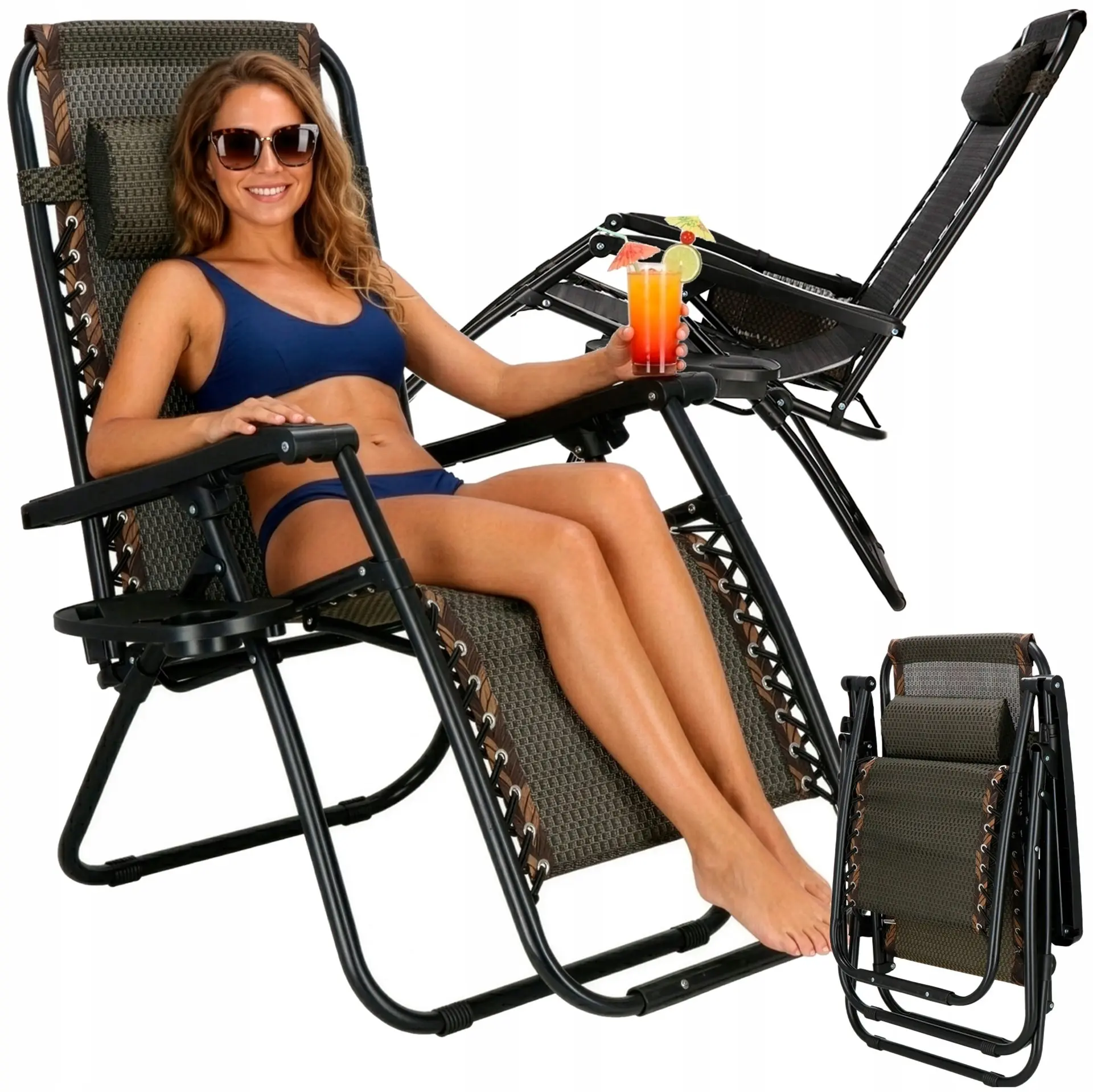 Шезлонг Springos Zero Gravity GC0001 (Dark Brown/Black) - 8