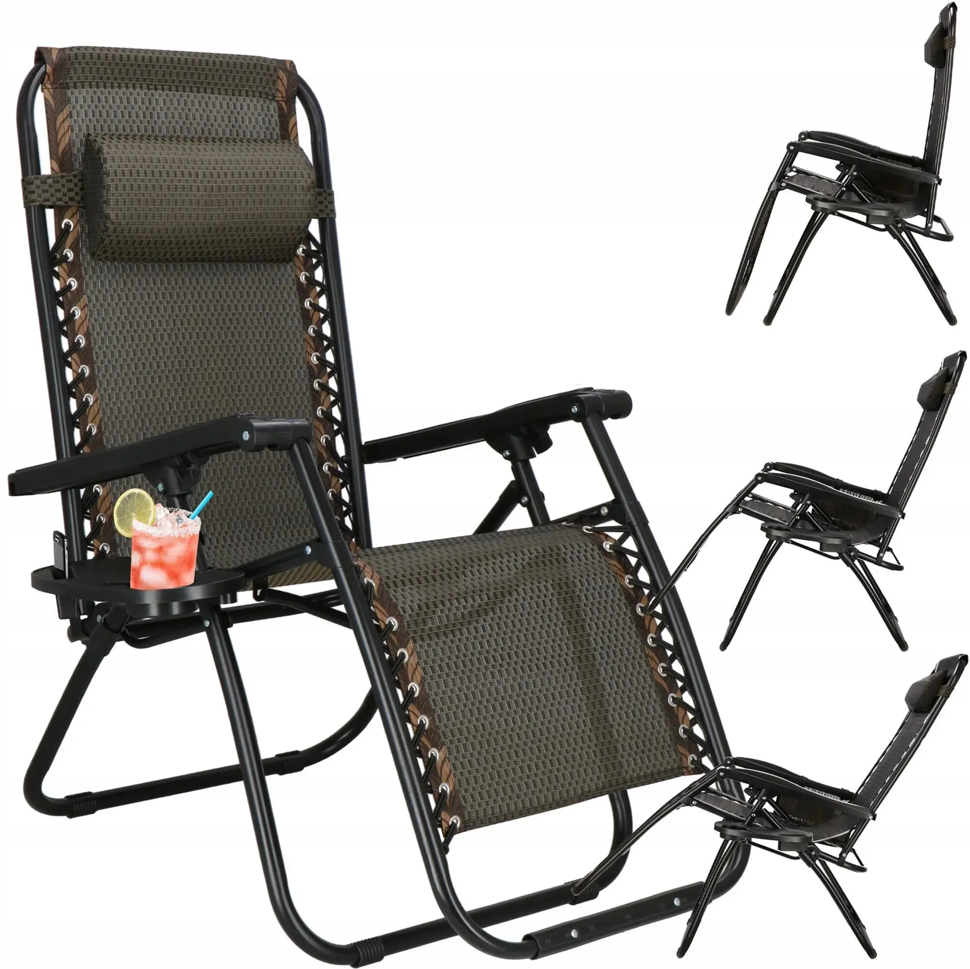 Шезлонг Springos Zero Gravity GC0001 (Dark Brown/Black) - 9